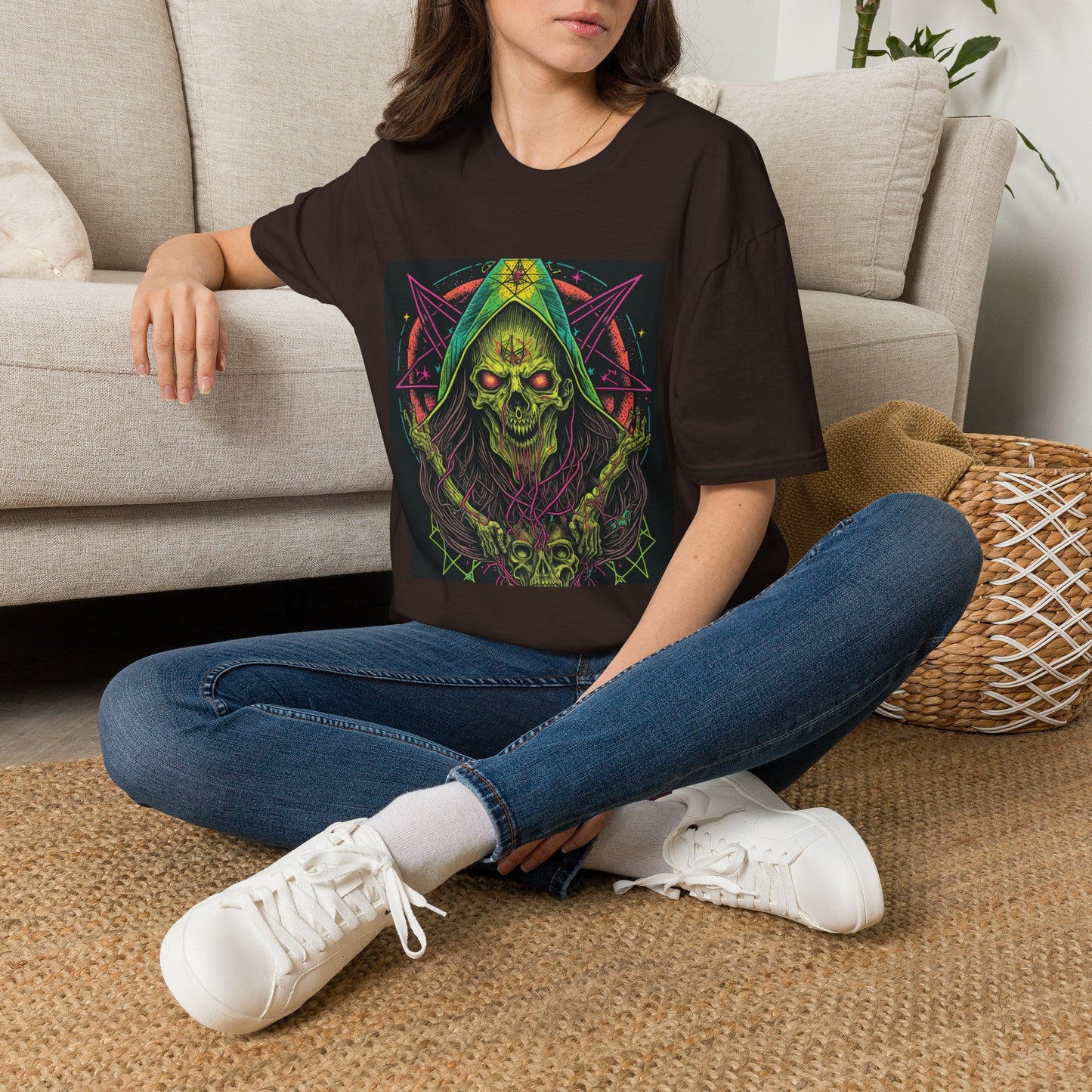 Hooded Skull T-Shirt — Neon Occult Graphic Tee