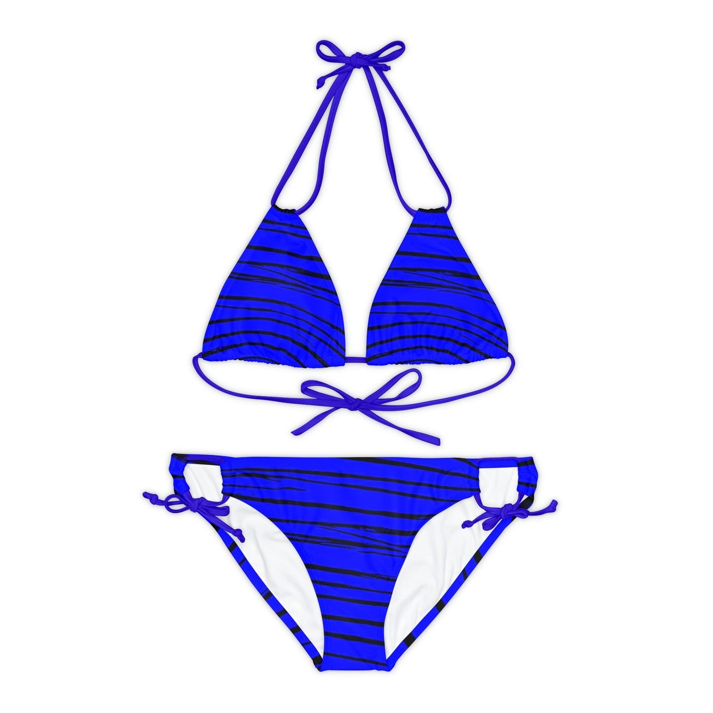 Black & Blue Strips Strappy Bikini Set - Lizard Vigilante