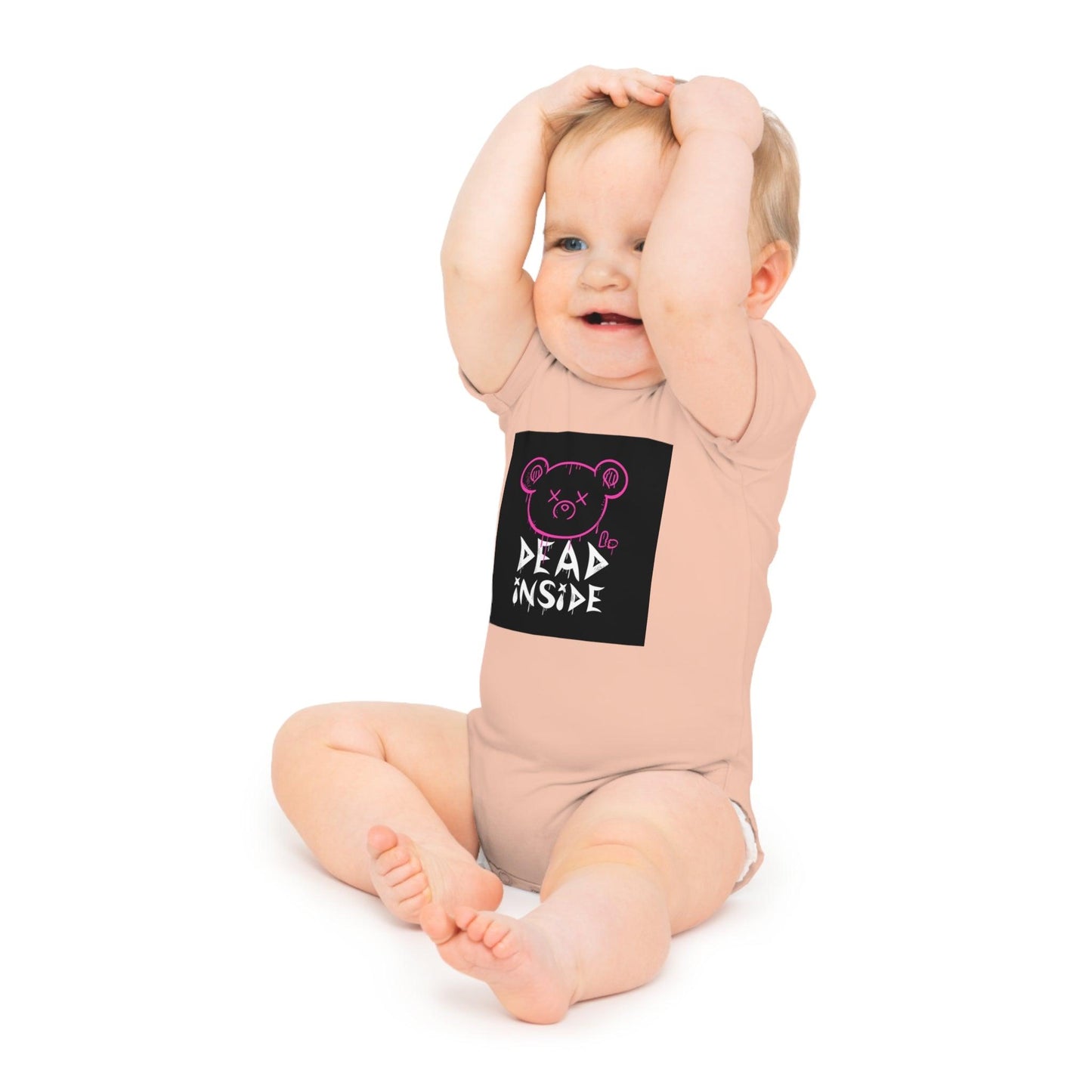 Dead Inside Teddy Bear Baby Short Sleeve Bodysuit - Premium Kids clothes from Printify - Just $59.99! Shop now at Lizard Vigilante