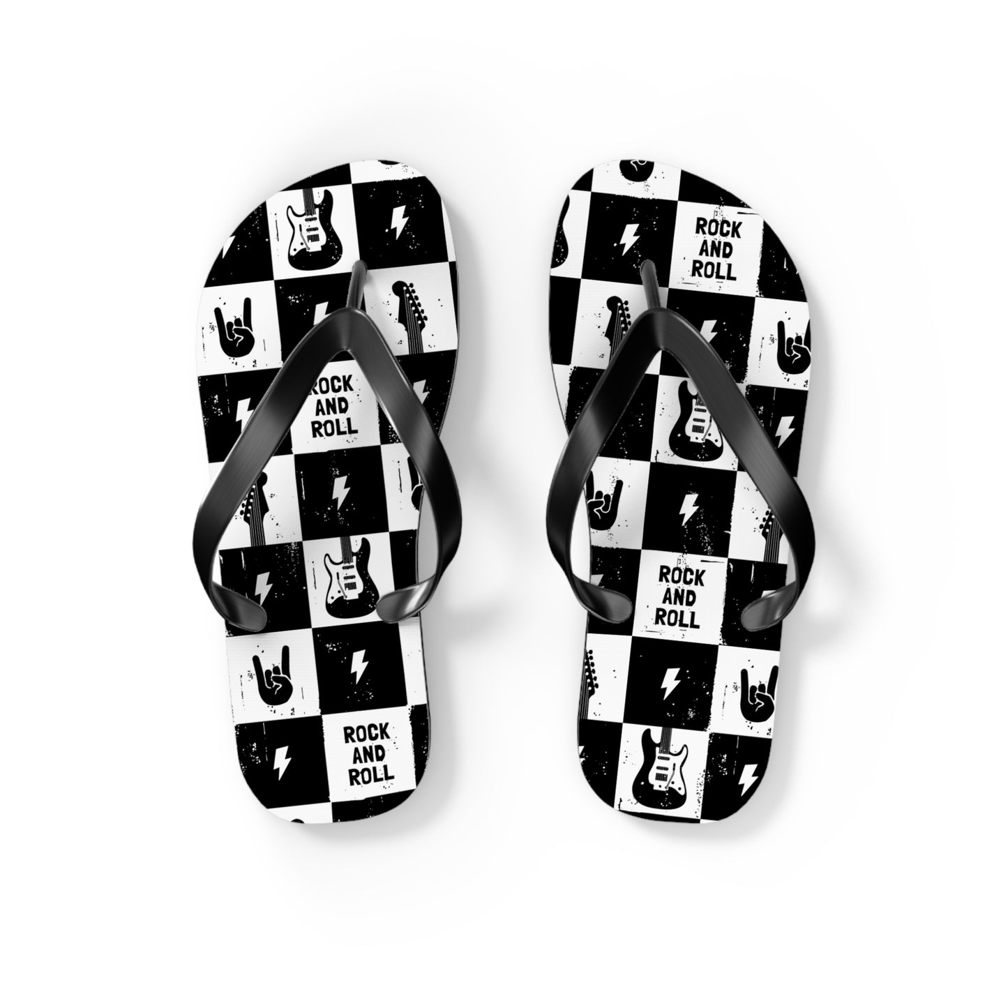 Rock And Roll Squares Flip Flops - Premium Shoes from Printify - Just $27.99! Shop now at Lizard Vigilante