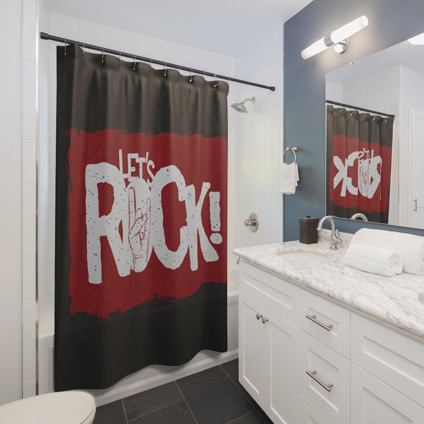 Let's Rock Graphic Shower Curtains - Lizard Vigilante