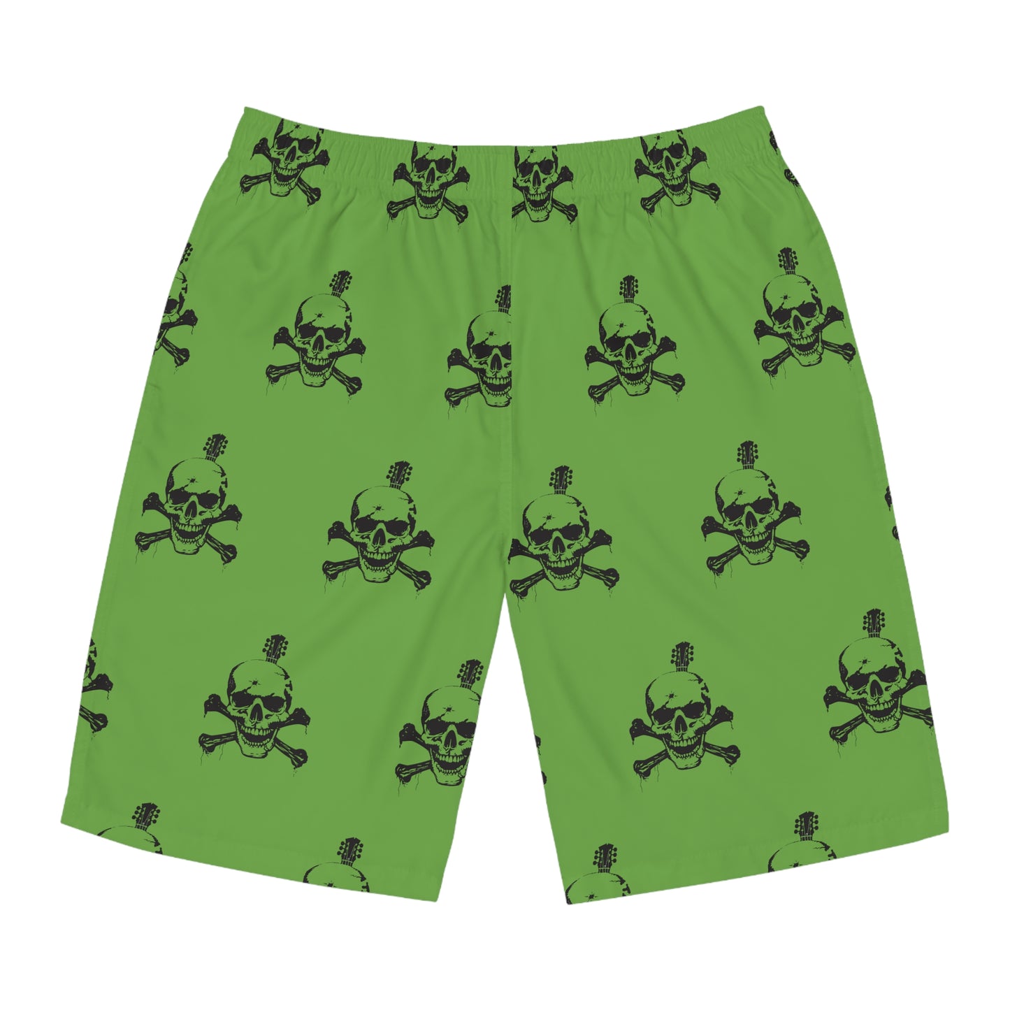 Guitar Skull Cross Bones Men's Board Shorts - Green - Lizard Vigilante