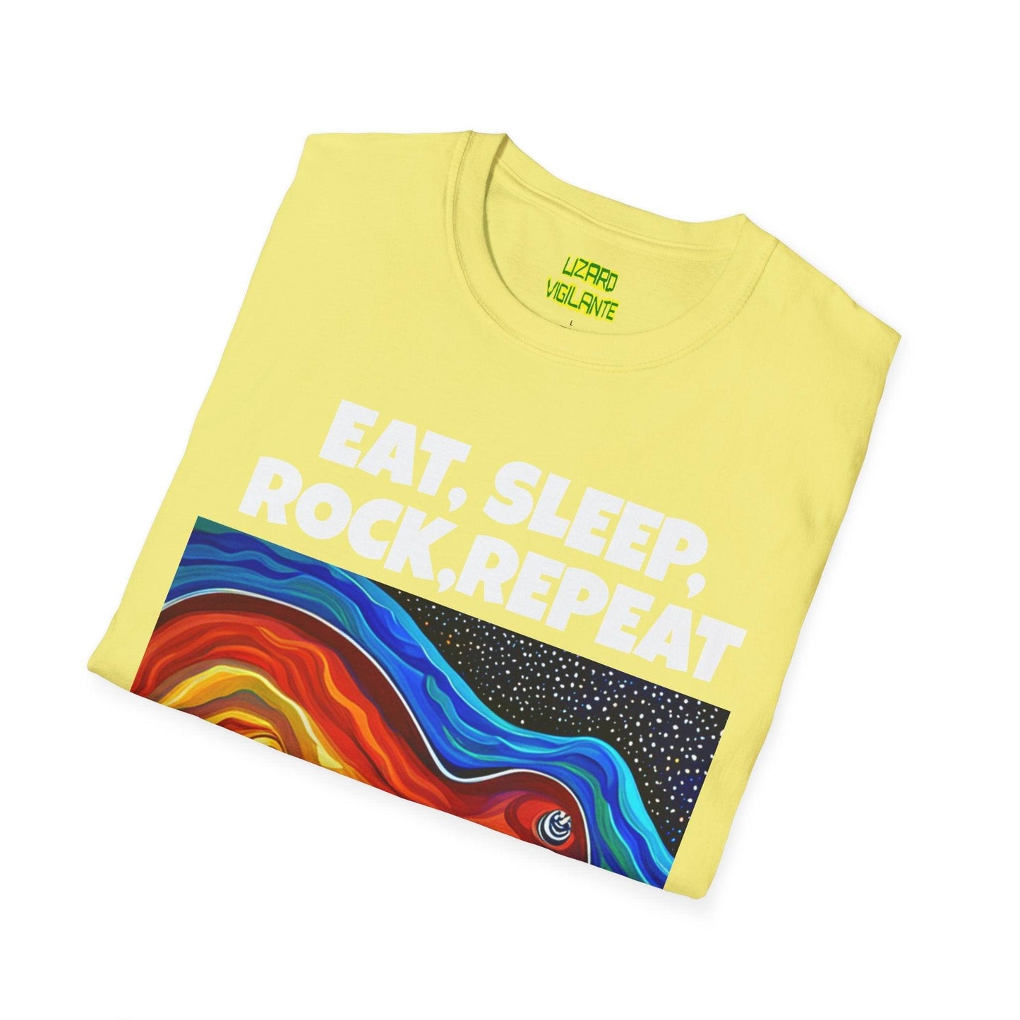 Eat, Sleep, Rock, Repeat Unisex Softstyle T-Shirt - Lizard Vigilante