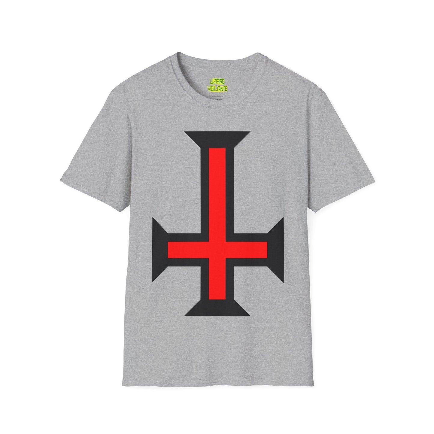 Crimson Upside Down Cross Unisex Softstyle T-Shirt - Lizard Vigilante