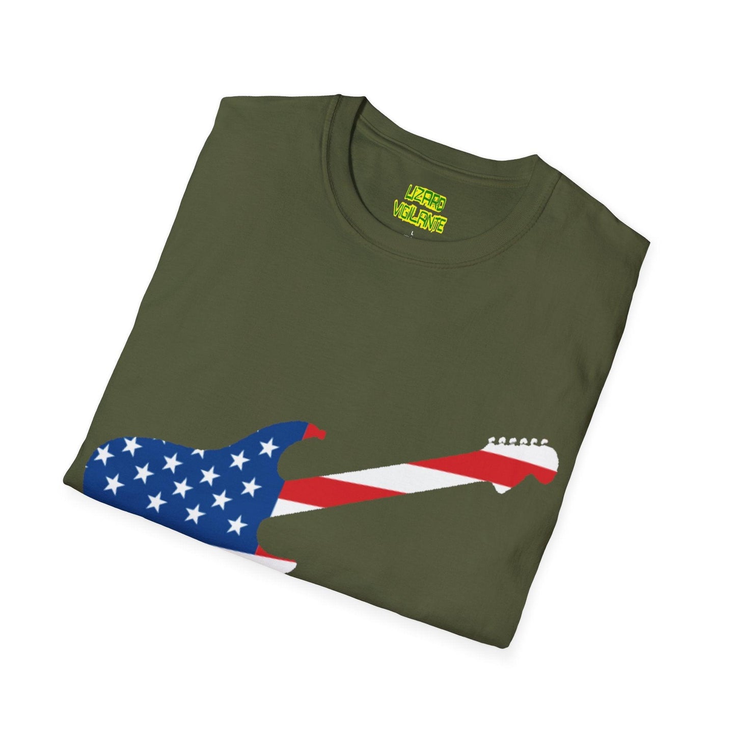 American Flag Electric Guitar Unisex Softstyle T-Shirt - Lizard Vigilante