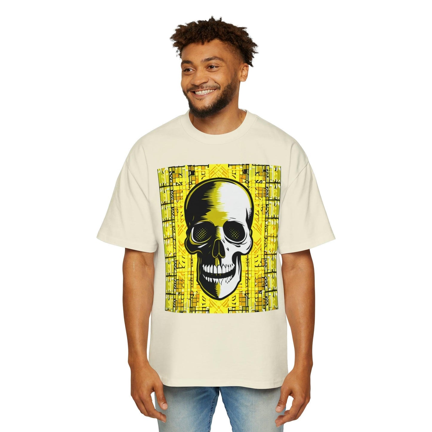 Goldgrid Skull Men's Heavy Oversized Tee - Lizard Vigilante