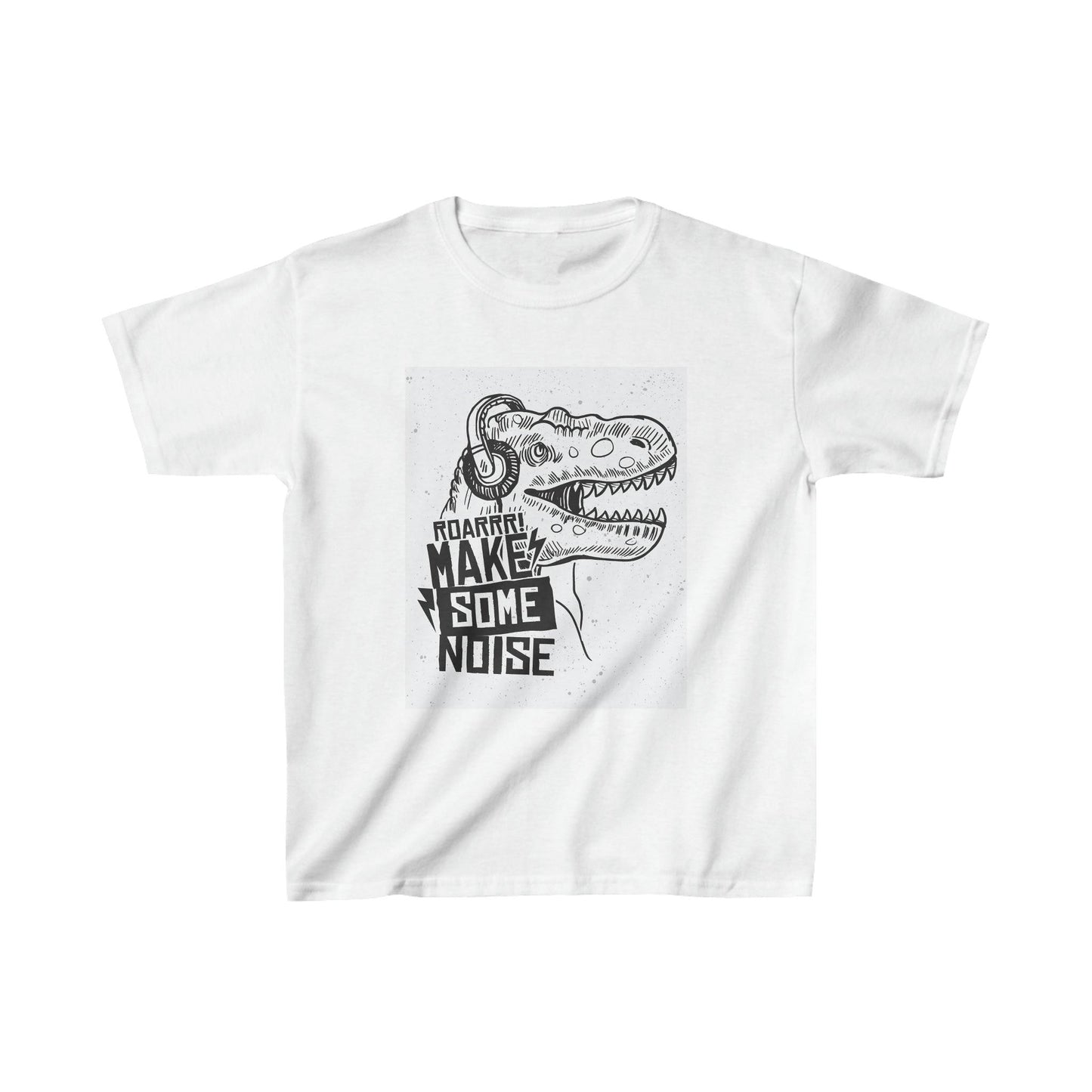 ROAR Make Some Noise Dinosaur With Headphones Kids Heavy Cotton™ Tee - Lizard Vigilante