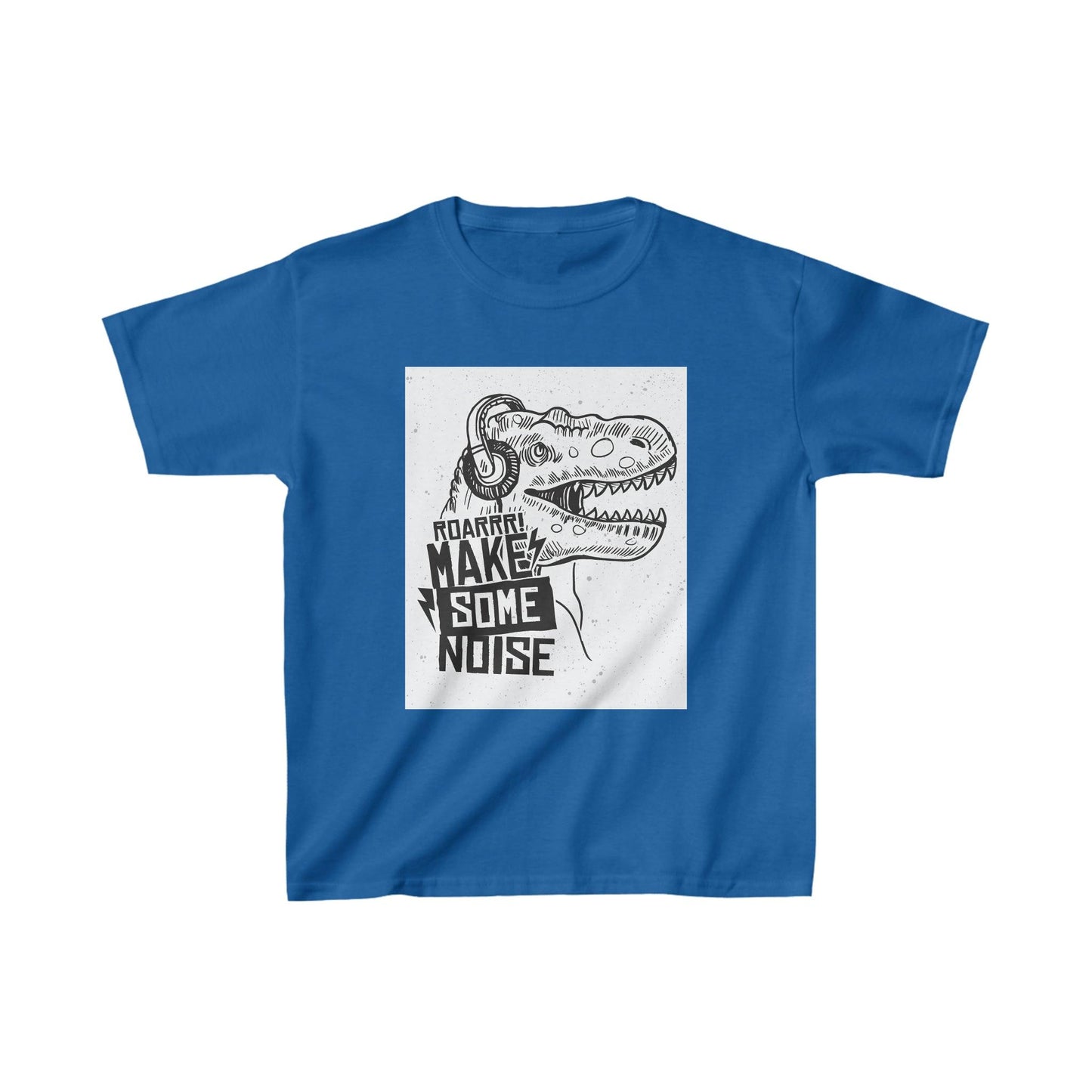 ROAR Make Some Noise Dinosaur With Headphones Kids Heavy Cotton™ Tee - Lizard Vigilante