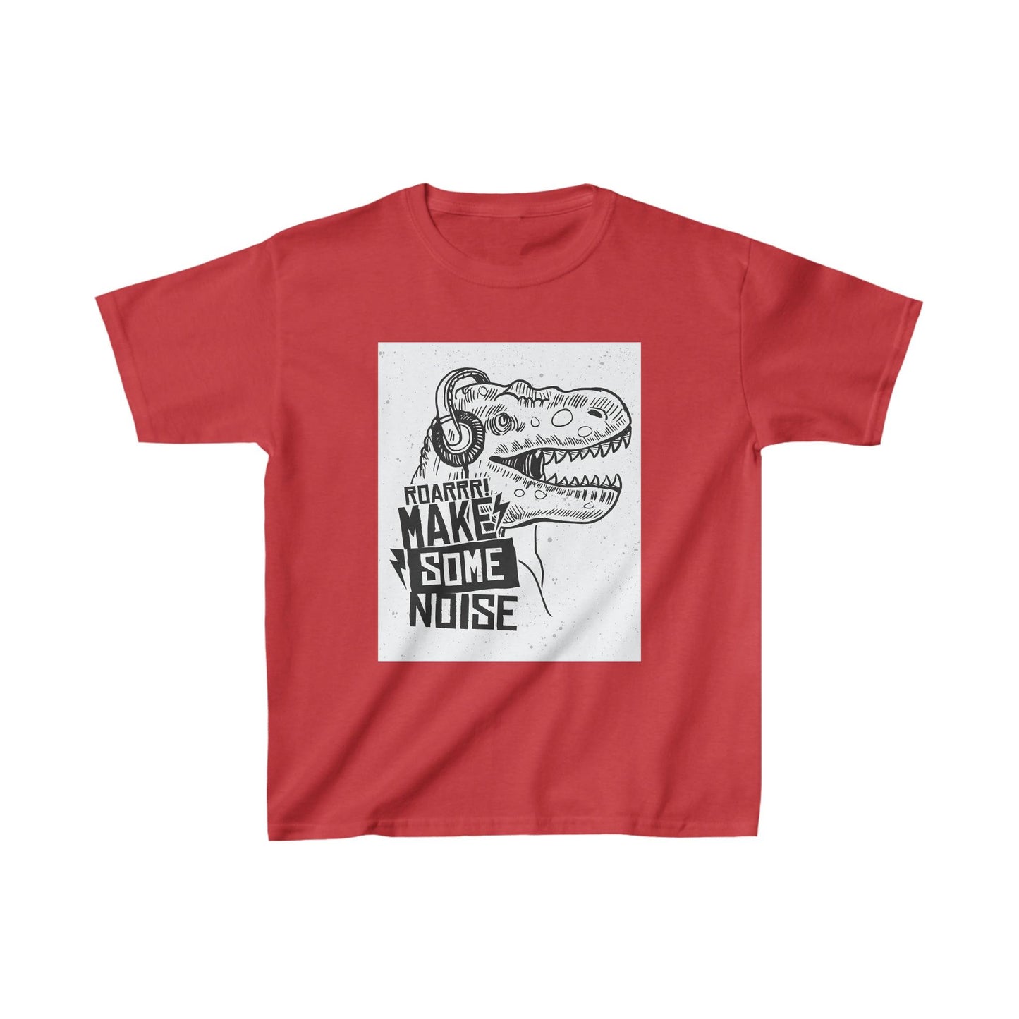 ROAR Make Some Noise Dinosaur With Headphones Kids Heavy Cotton™ Tee - Lizard Vigilante