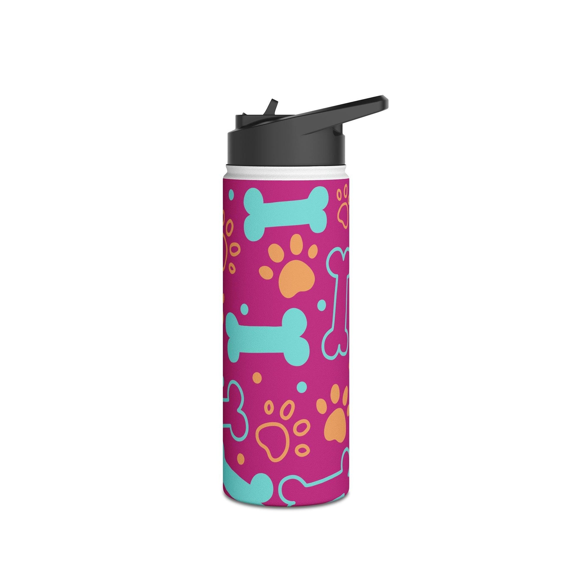 Pink DoggyStyle Stainless Steel Water Bottle, Standard Lid, Paws Bone - Lizard Vigilante