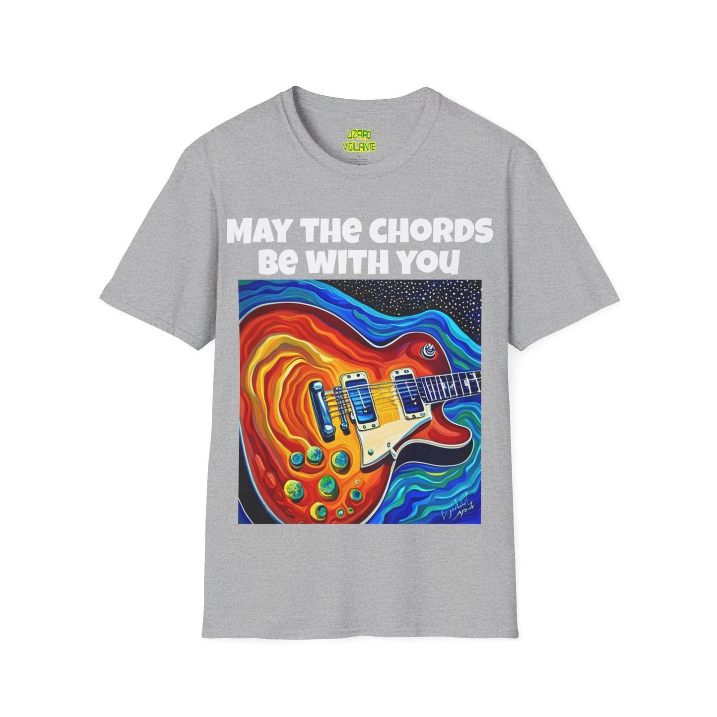 May The Chords Be With You Unisex Softstyle T-Shirt With Psychedelic Guitar Graphic - Lizard Vigilante