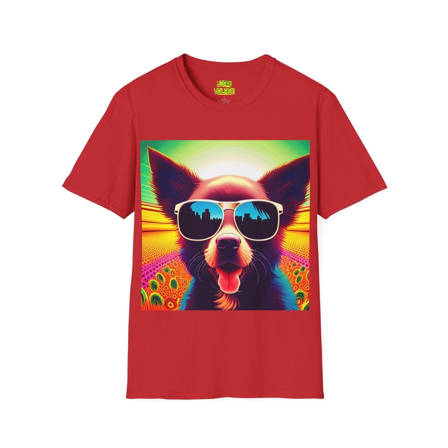 Puppy With Shades Trippy Unisex Softstyle Psychedelic T-Shirt - Lizard Vigilante