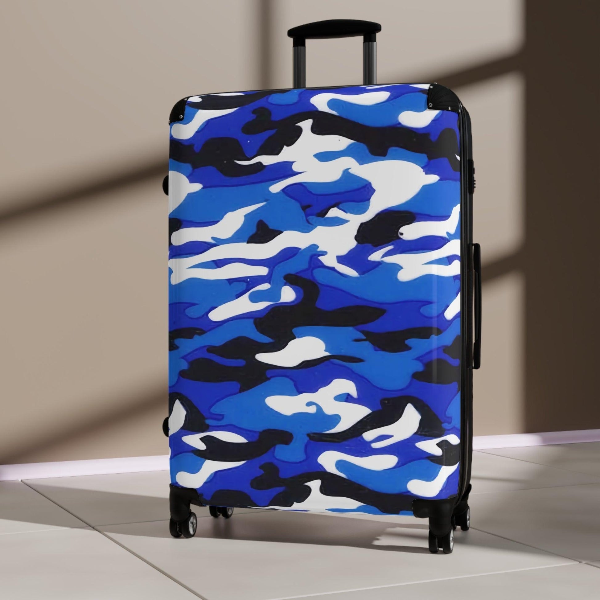 Blue Grey White Black Camouflage Suitcase - Lizard Vigilante