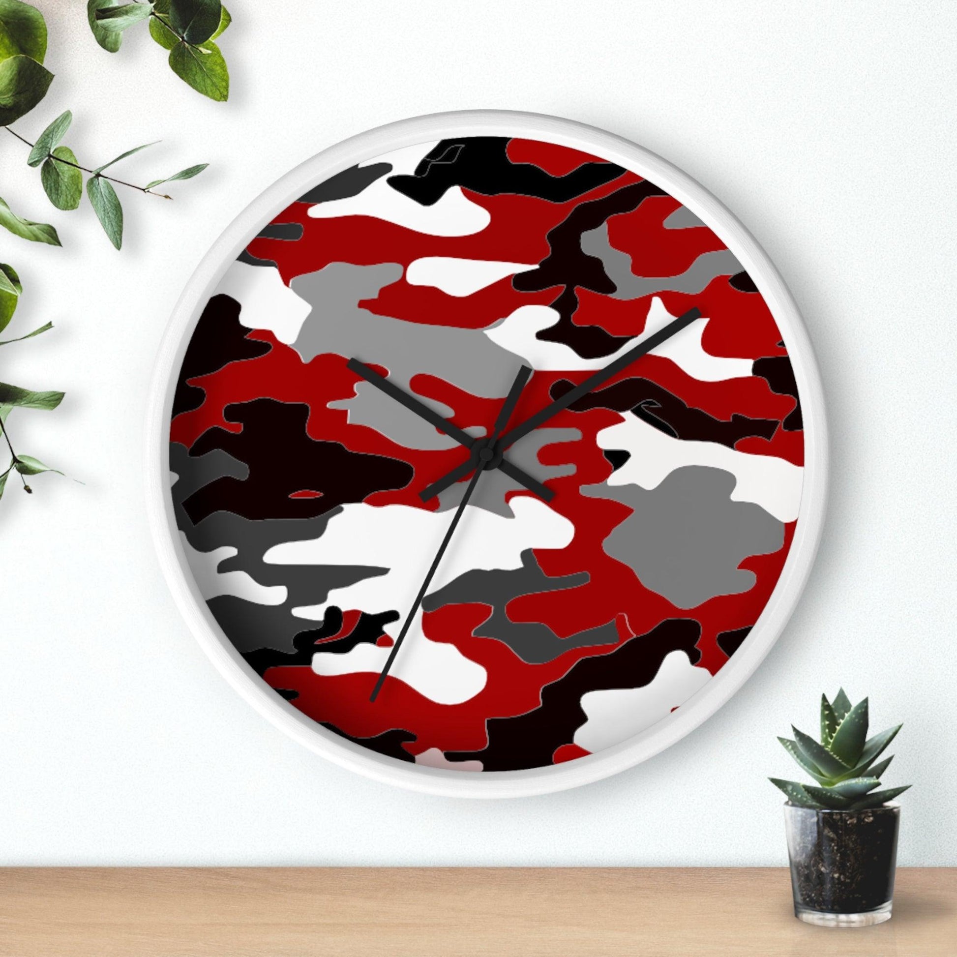 Red Black White Camo Wall Clock - Lizard Vigilante