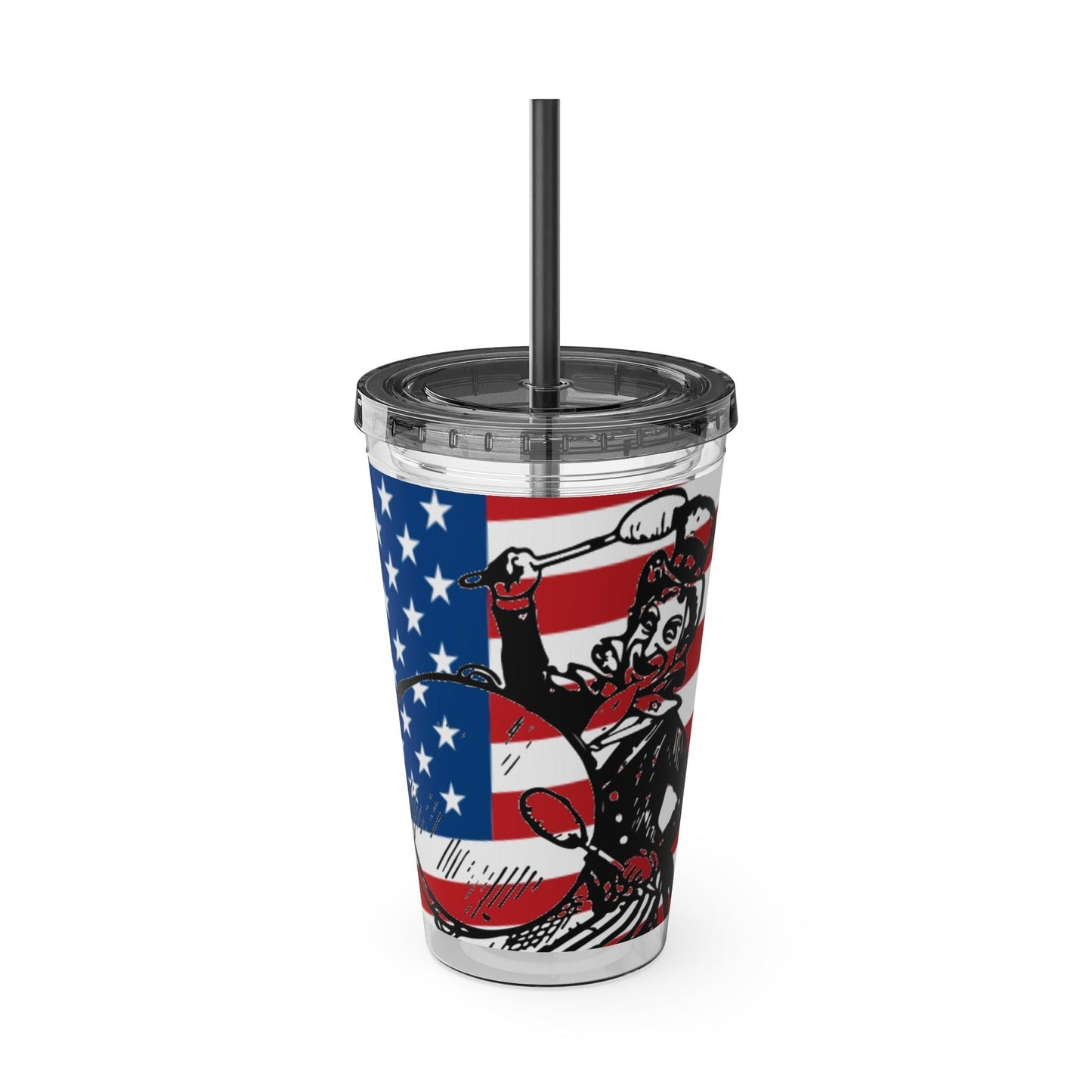 Uncle Sam Drums Before an American Flag Sunsplash Tumbler with Straw, 16oz - Lizard Vigilante