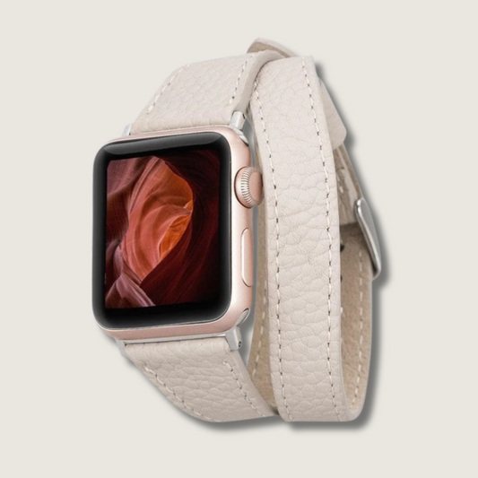 Luxury Double Wrap Cream Leather Apple Watch Band - San Diego