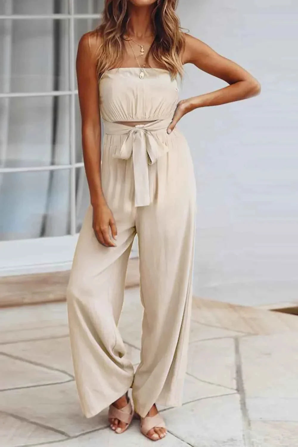 Tied Cutout Tube : Wide Leg Jumpsuit