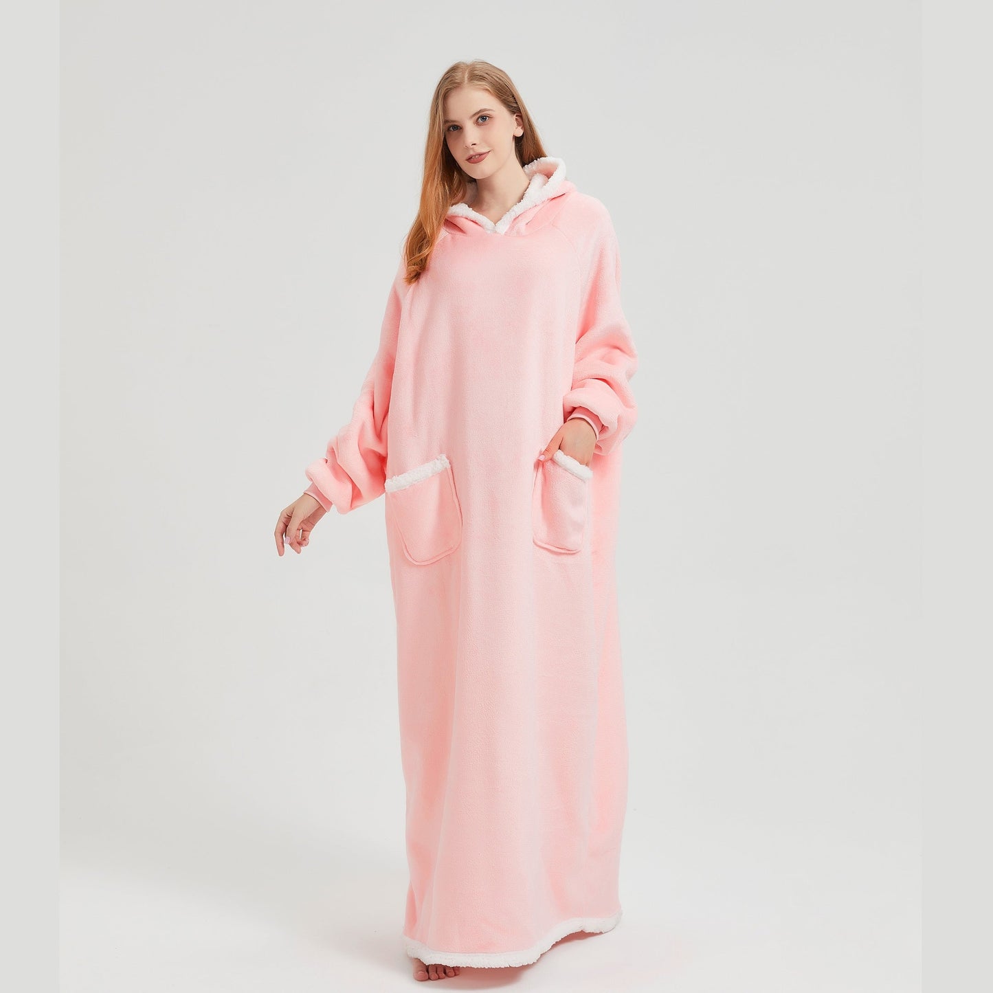 1pc Simple Solid Color Fleece Lazy Person Hooded Blanket Can Be Worn