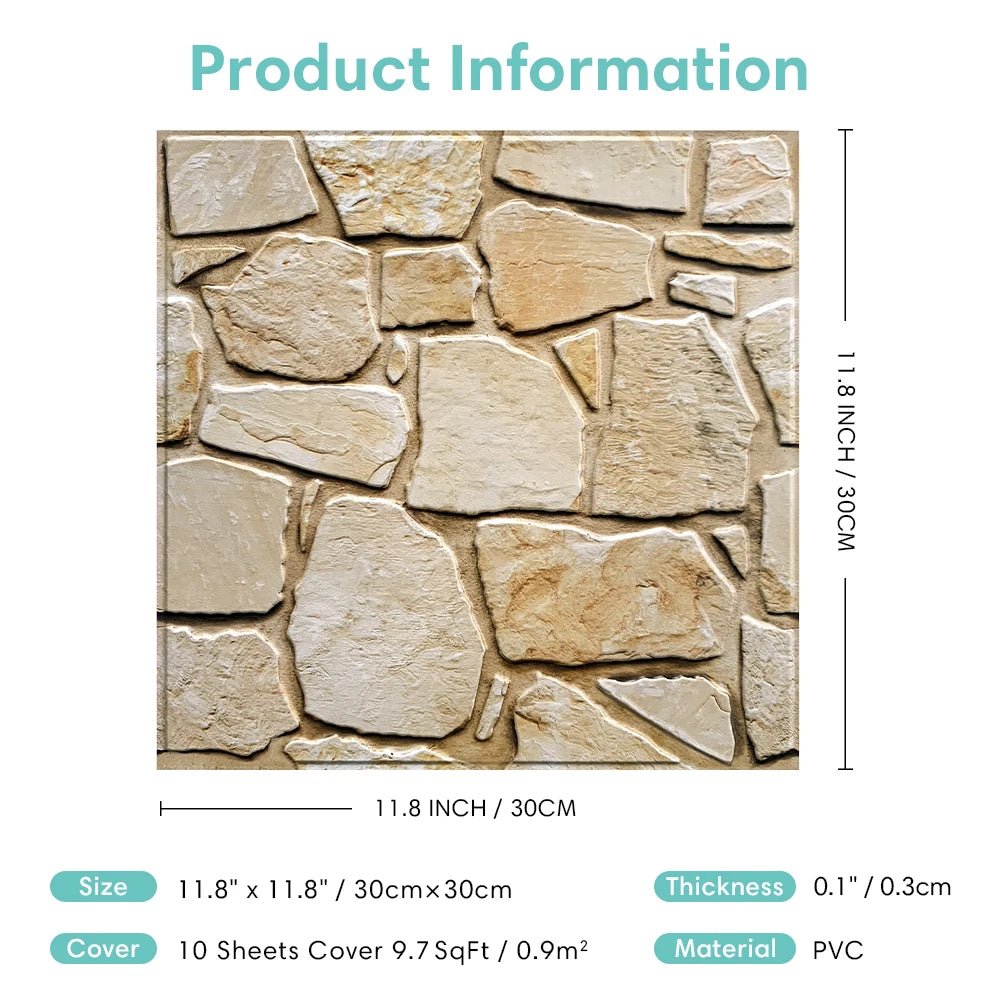 10pcs 3D Self-adhesive Faux Stone Wall Panel 3D Peel and Stick Wall Tile Sticker Kitchen Tile Backsplash 30 X 30cm - Premium wallpaper from Lizard Vigilante - Just $49.99! Shop now at Lizard Vigilante