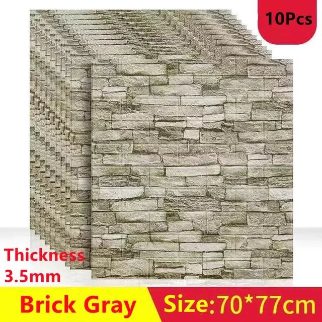 10Pcs 3D Wall Sticker Self Adhesive Panel Living Room Background Brick Waterproof Wallpapers Mural Bedroom DIY Decorative 70*77 - Premium  from Lizard Vigilante - Just $21.99! Shop now at Lizard Vigilante