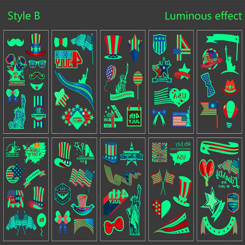 10Pcs Luminous Independence Day Tattoos Sticker