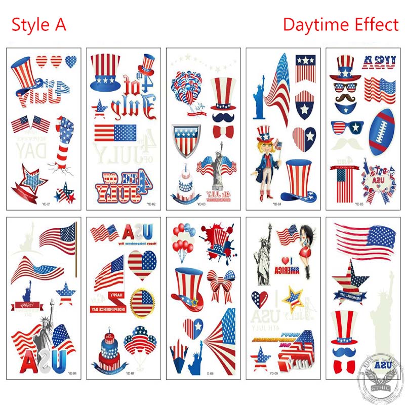 10Pcs Luminous Independence Day Tattoos Sticker