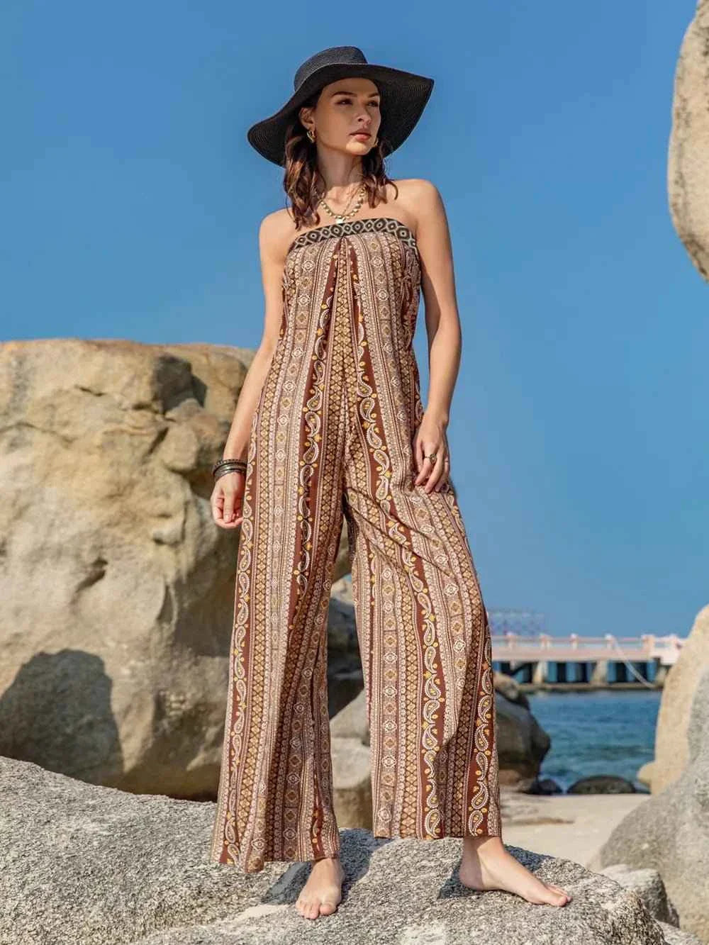 Tied Printed Tube : Wide Leg Jumpsuit