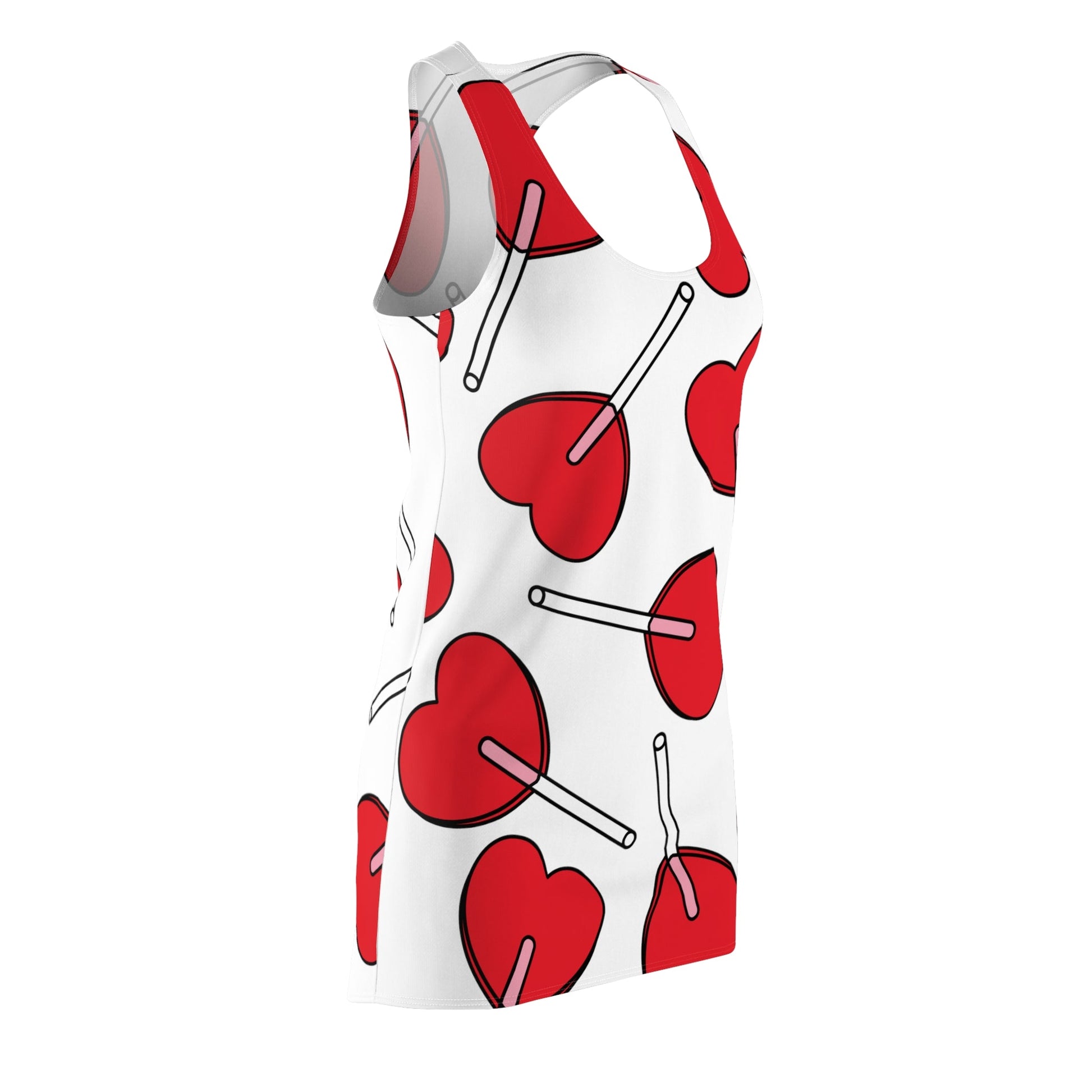 Valentine’s Day Hearts Lollipops Women's Cut & Sew Racerback Dress (AOP) - Lizard Vigilante
