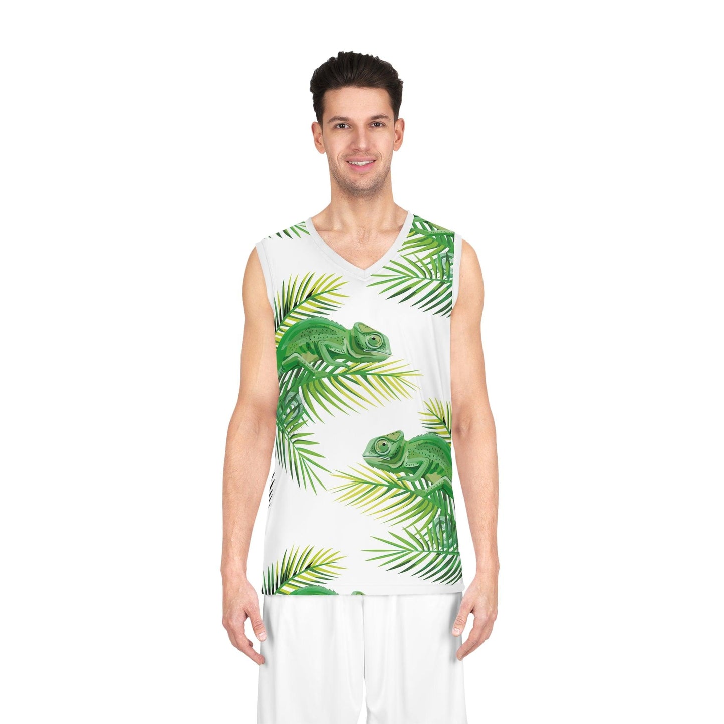 Chameleons on Banana Leaves Basketball Jersey - Lizard Vigilante