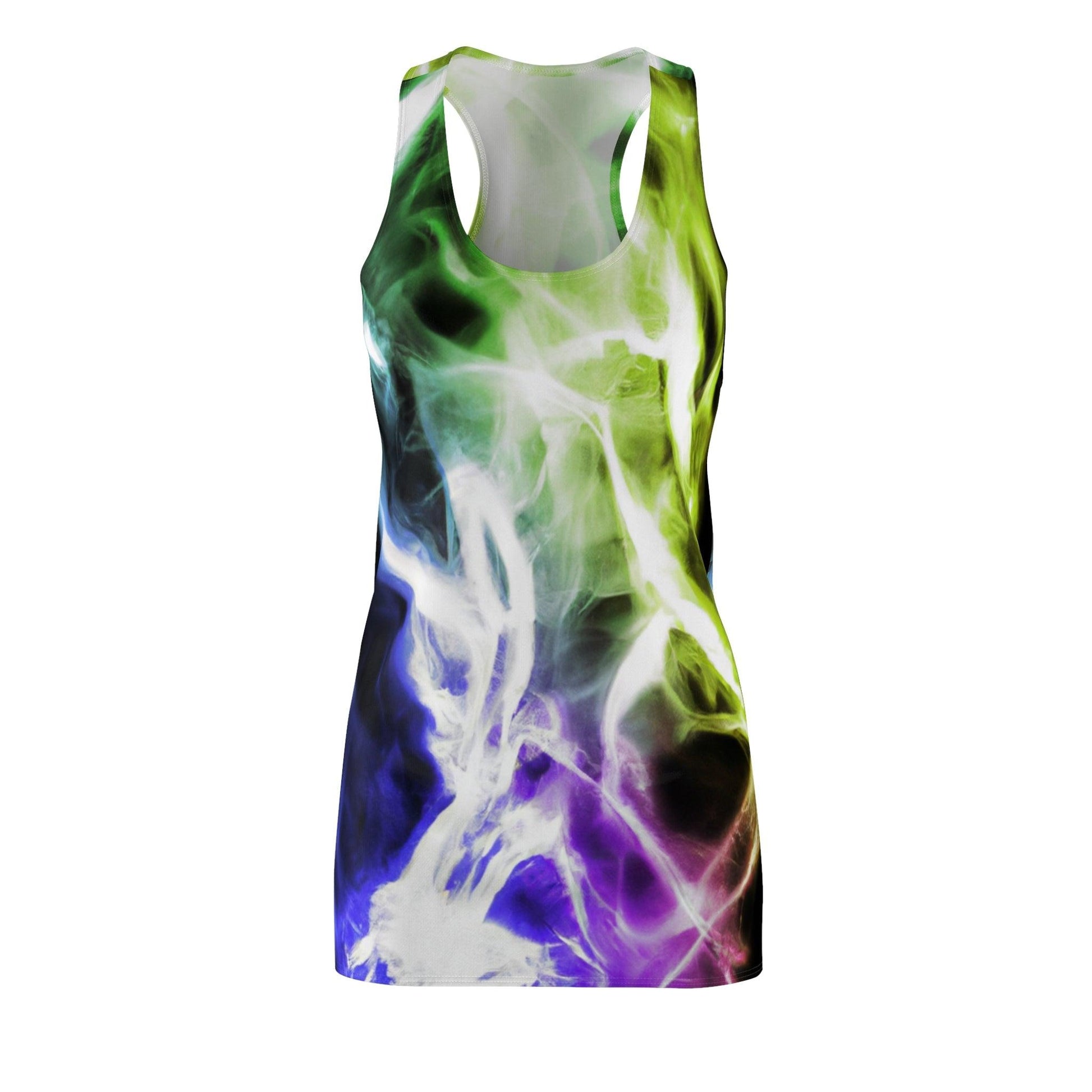 Neon Smoke Show Purple Green Women's Cut & Sew Racerback Dress (AOP) - Lizard Vigilante