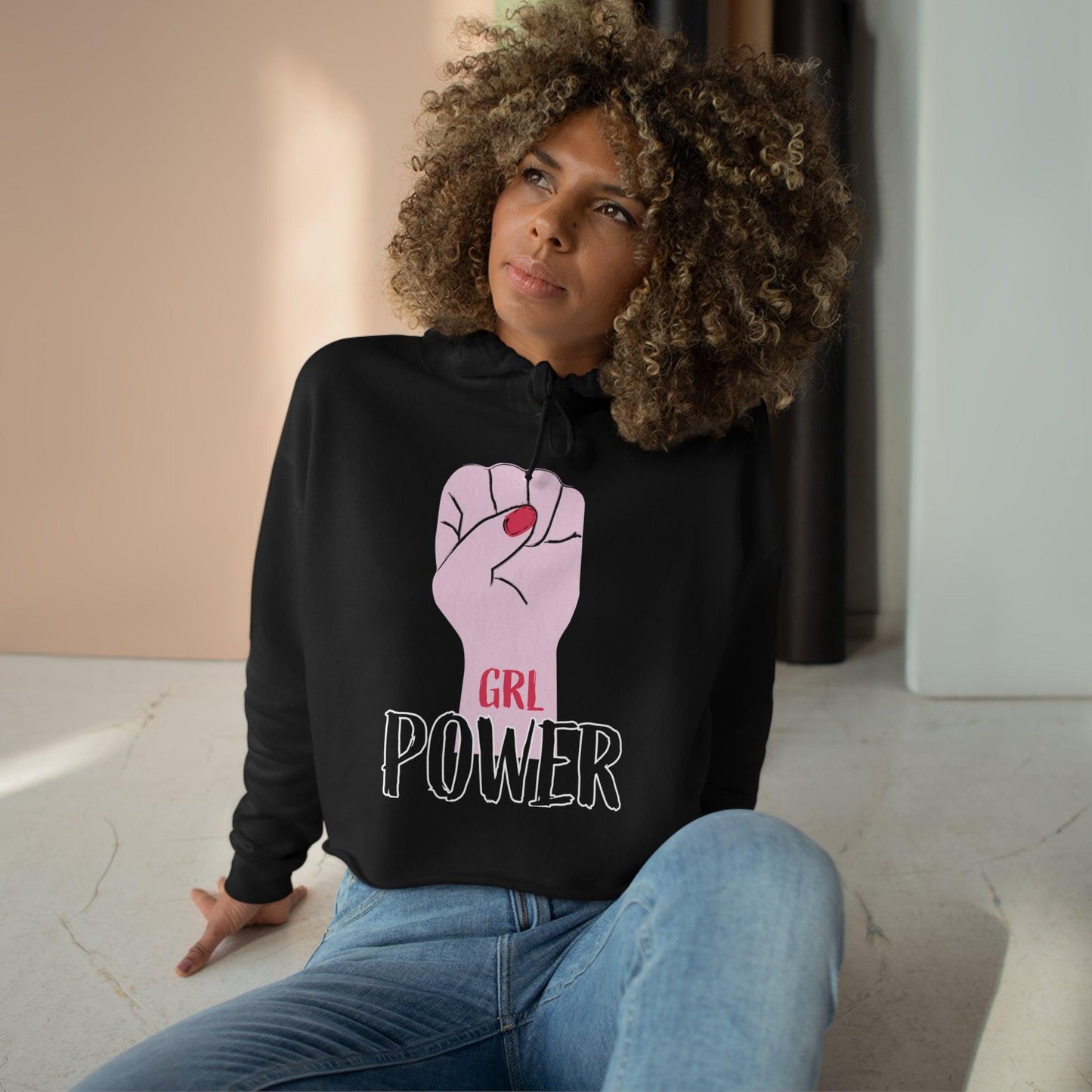 Girl Power Fist Crop Hoodie - Lizard Vigilante