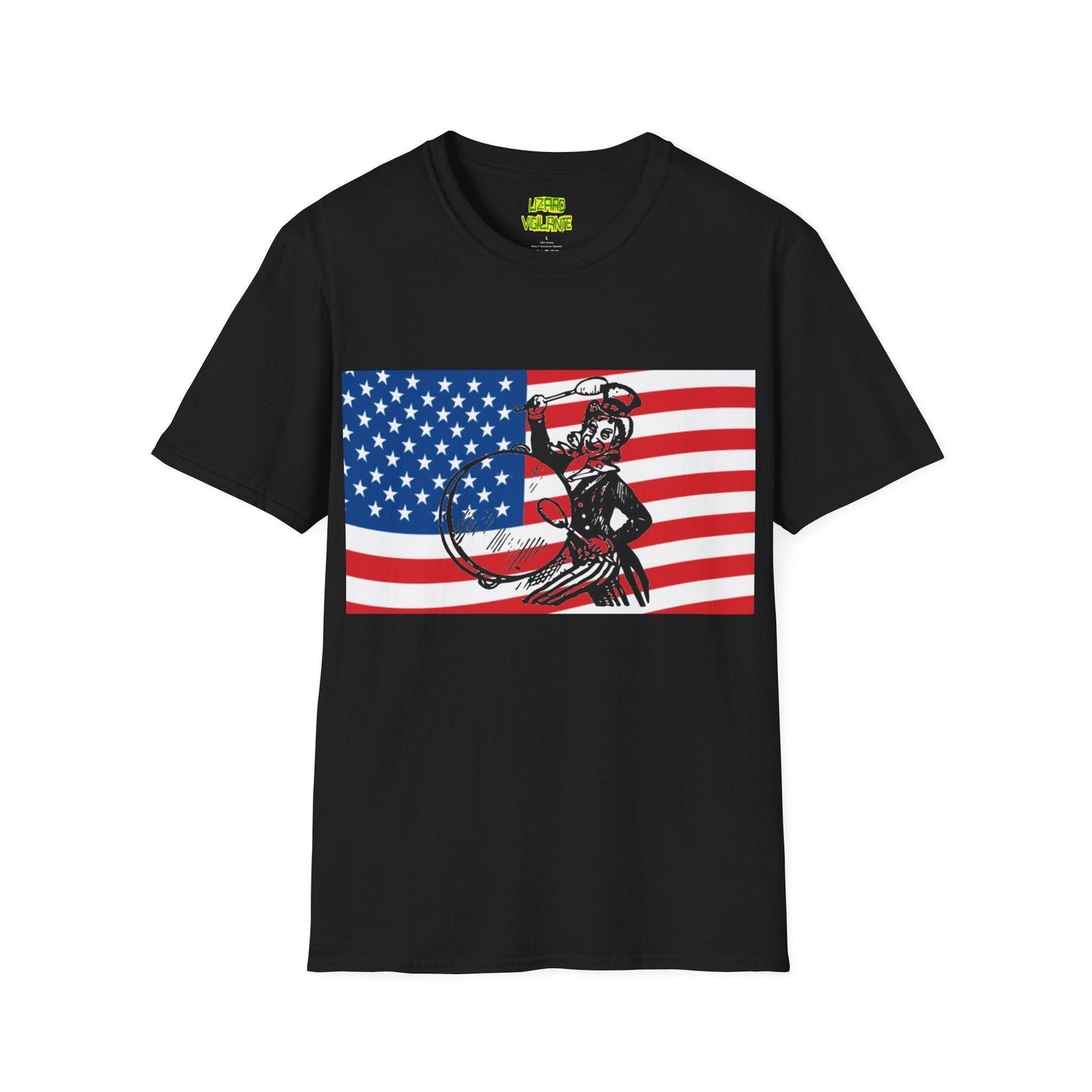 Uncle Sam Drummer American Flag Unisex Softstyle T-Shirt - Lizard Vigilante