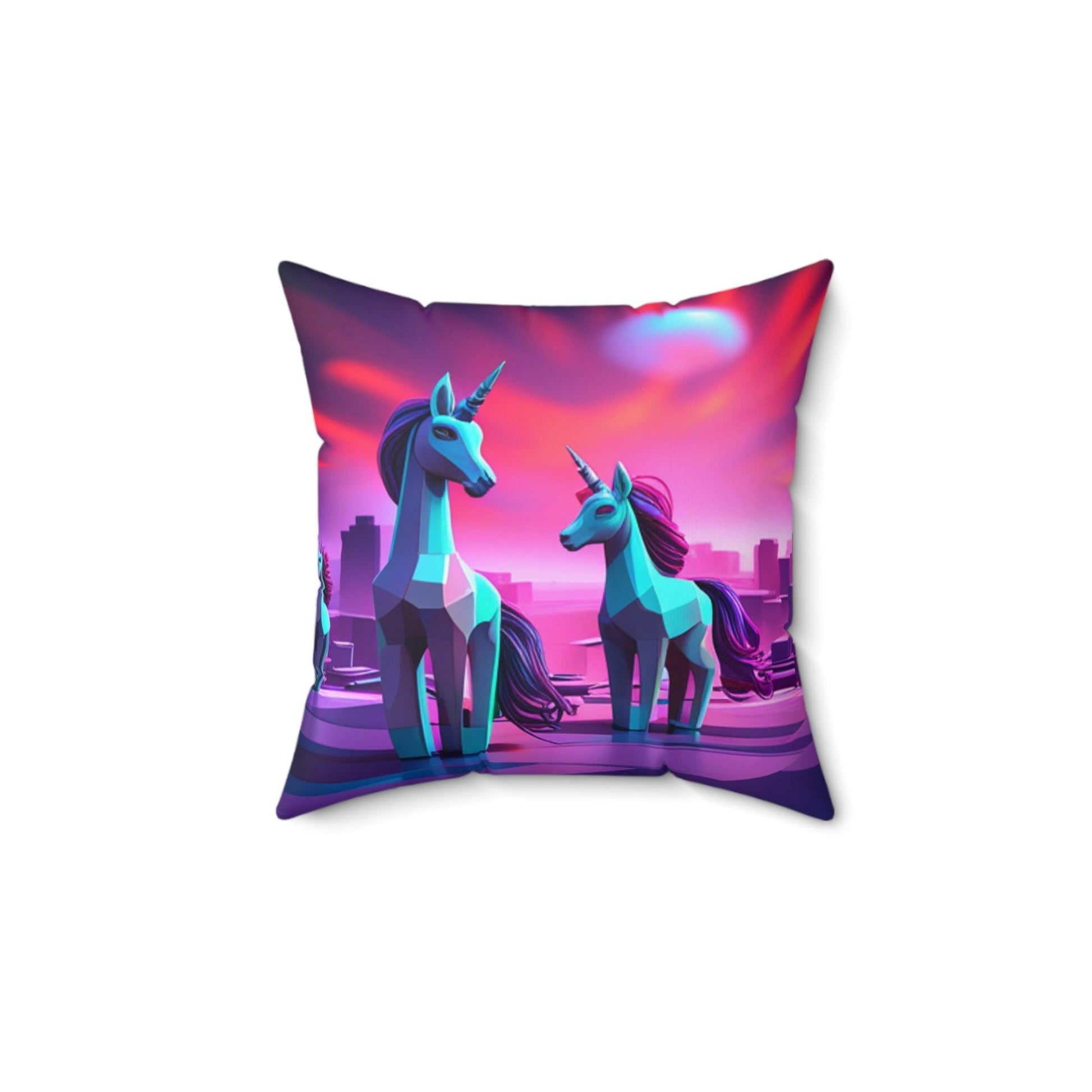 Geometric Unicorns Spun Polyester Square Pillow - Lizard Vigilante