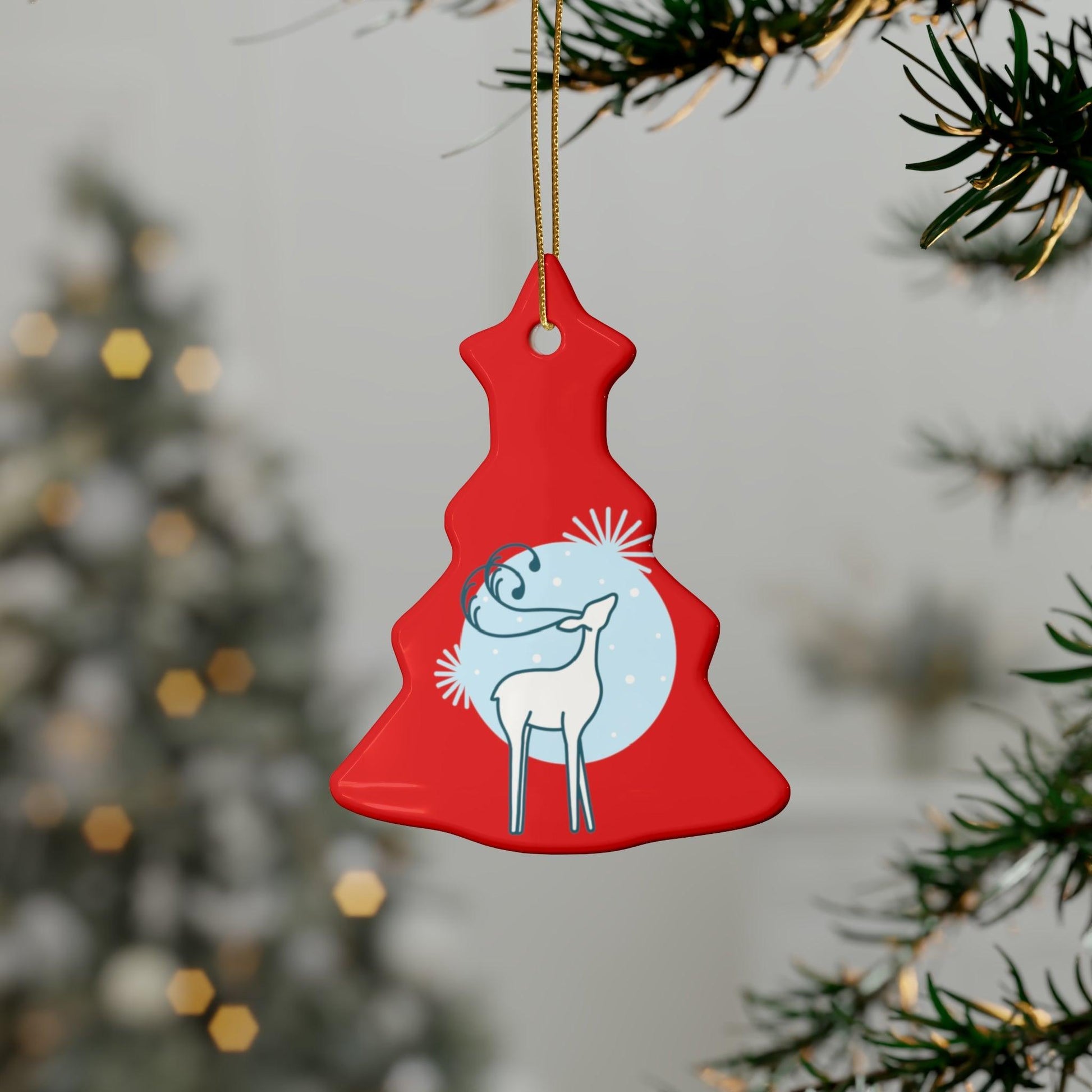 Red Christmas Tree Reindeer Ceramic Ornaments (1pcs, 5pcs, 10pcs, 20pcs) - Lizard Vigilante