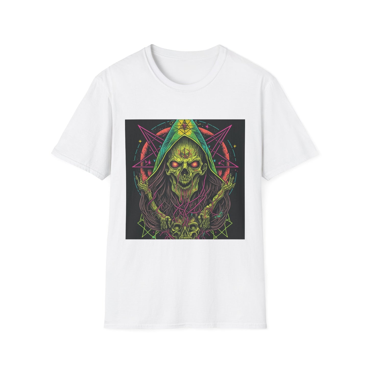 Hooded Skull T-Shirt — Neon Occult Graphic Tee