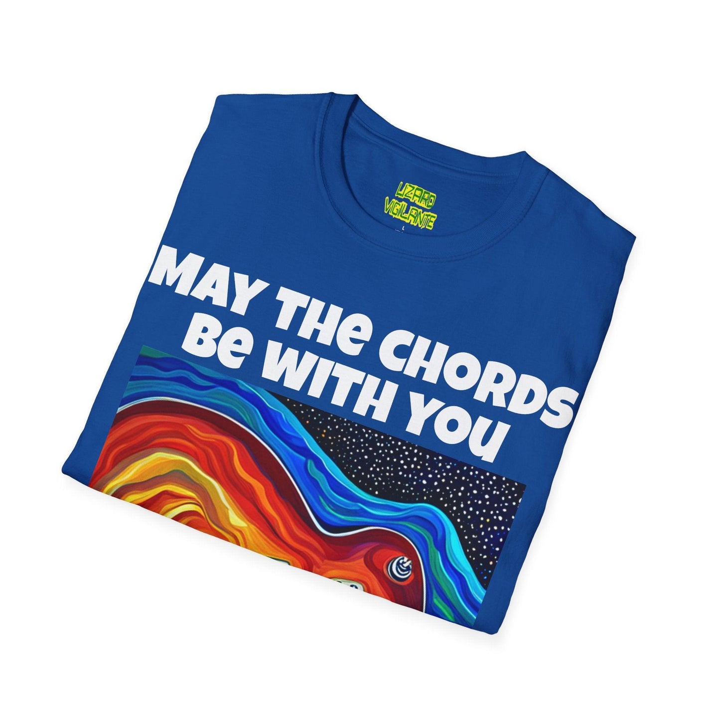 May The Chords Be With You Unisex Softstyle T-Shirt With Psychedelic Guitar Graphic - Lizard Vigilante