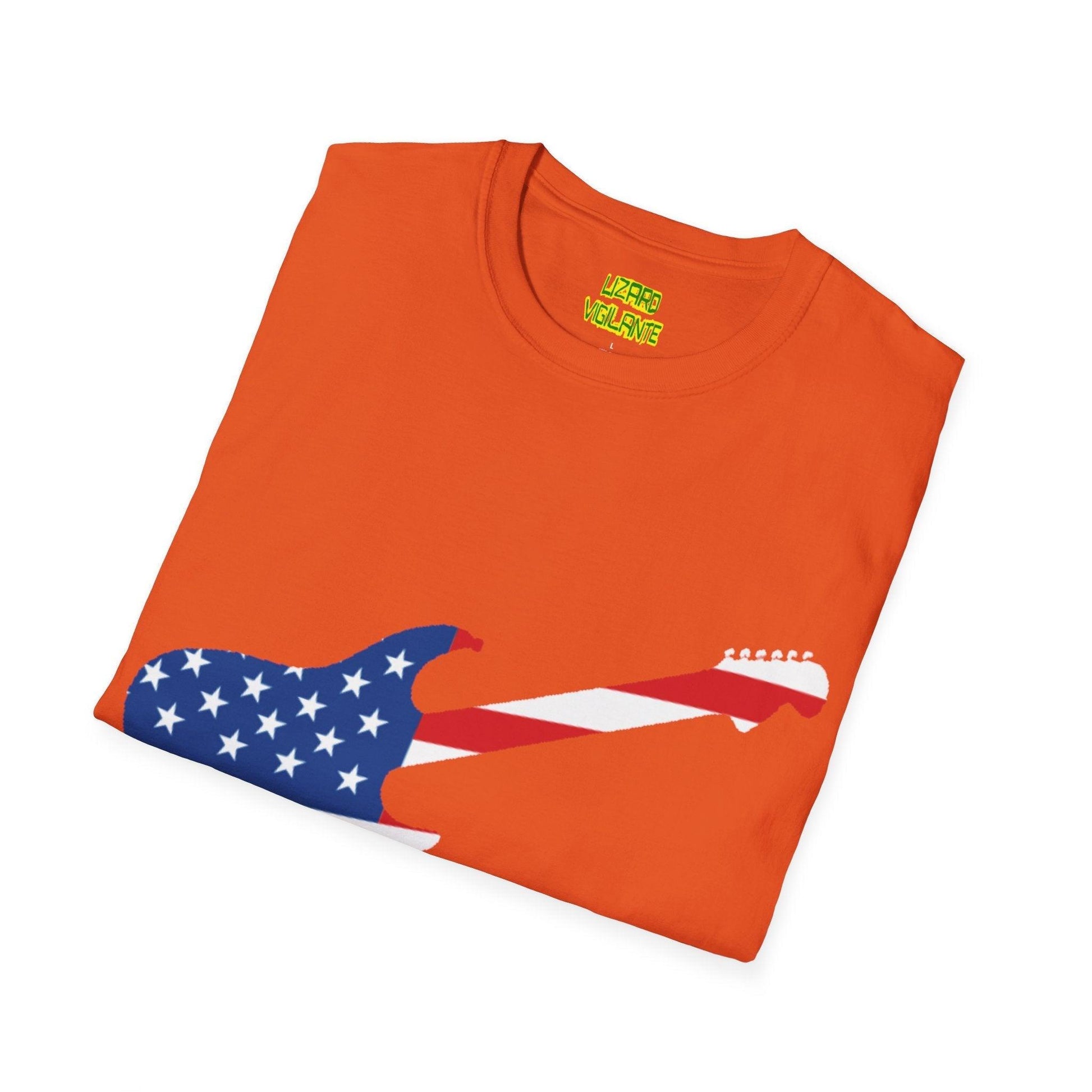 American Flag Electric Guitar Unisex Softstyle T-Shirt - Lizard Vigilante