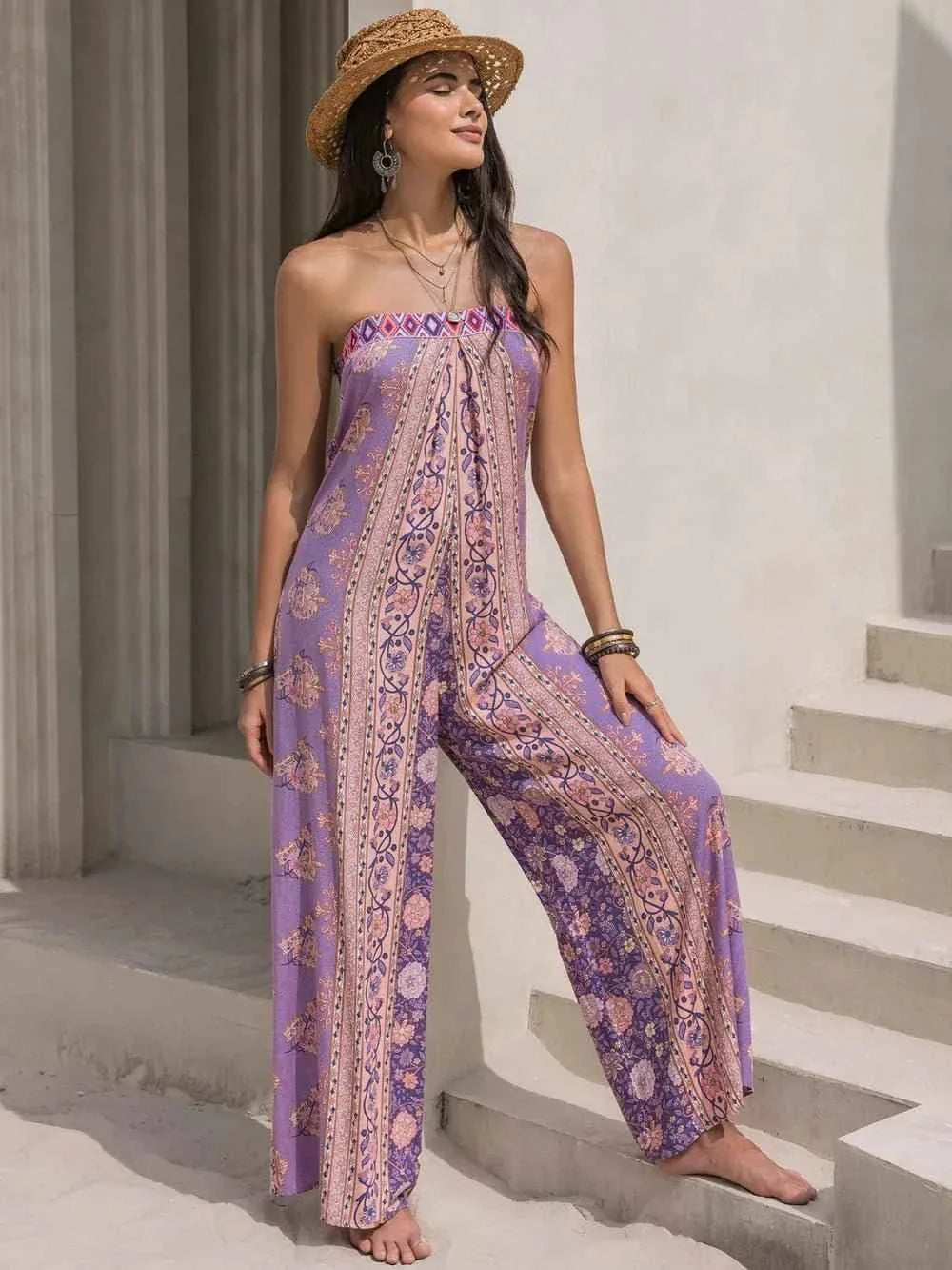 Tied Printed Tube : Wide Leg Jumpsuit