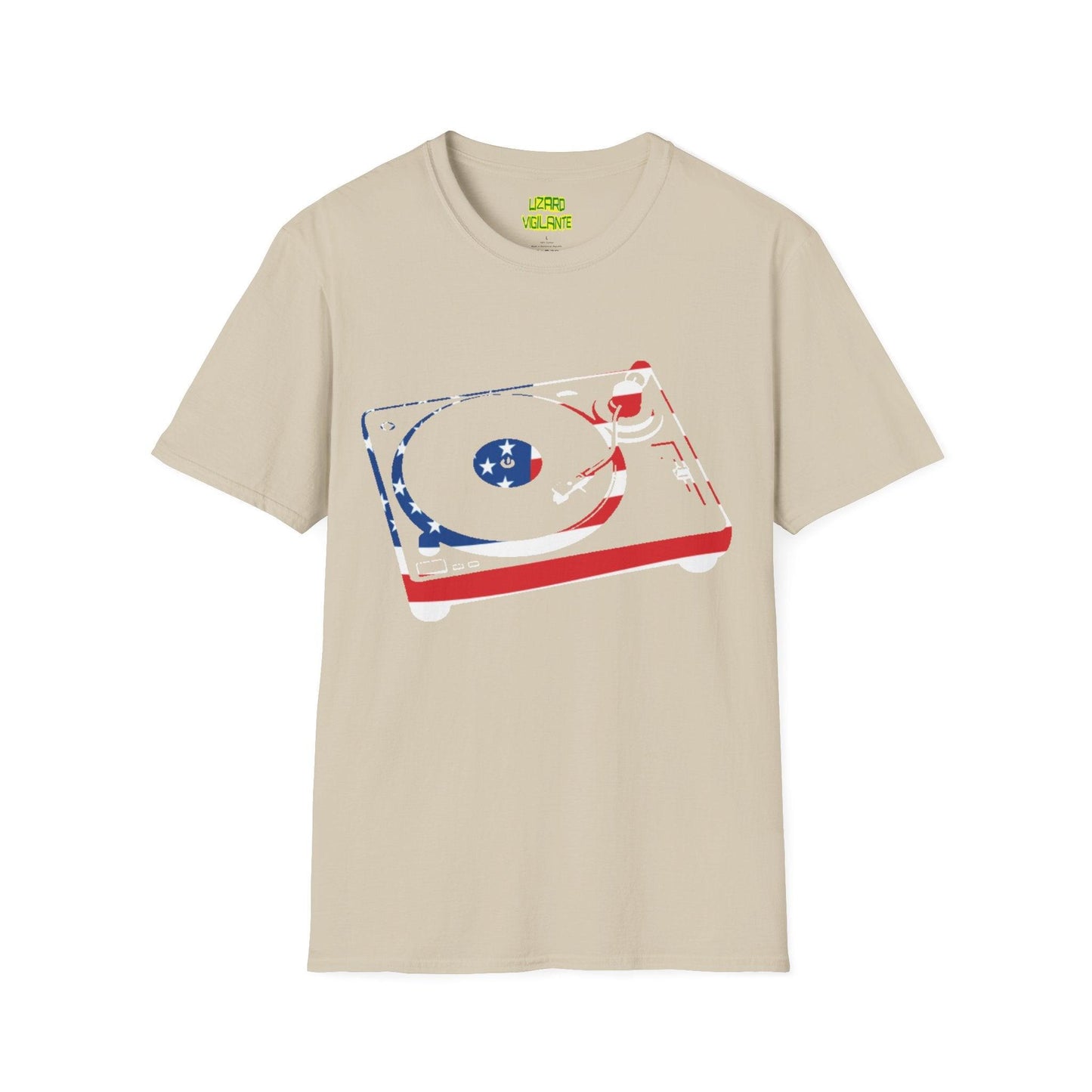 American Flag Turntable Unisex Softstyle DJ T-Shirt - Lizard Vigilante