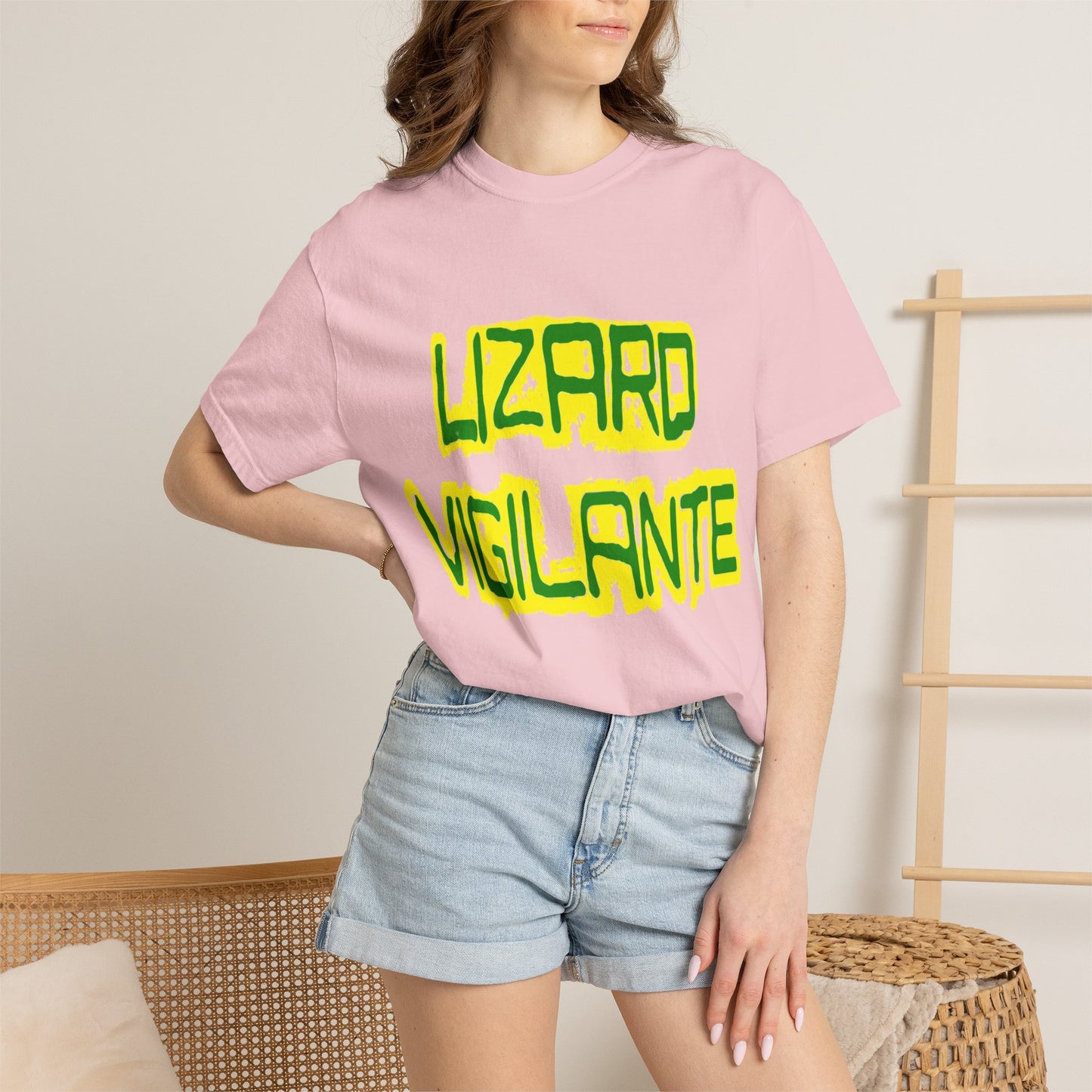 Lizard Vigilante Graphic T-Shirt — Bold Green & Yellow Streetwear Tee