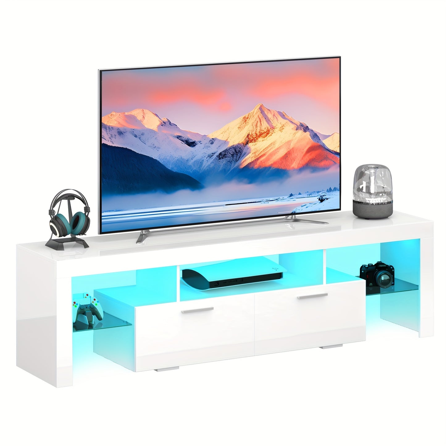 High-Gloss LED TV Stand – Modern Media Console for 55” to 80” TVs, with Storage Drawers, USB-Powered LED Lights, Available in White or Black - Premium  from Lizard Vigilante - Just $214.99! Shop now at Lizard Vigilante