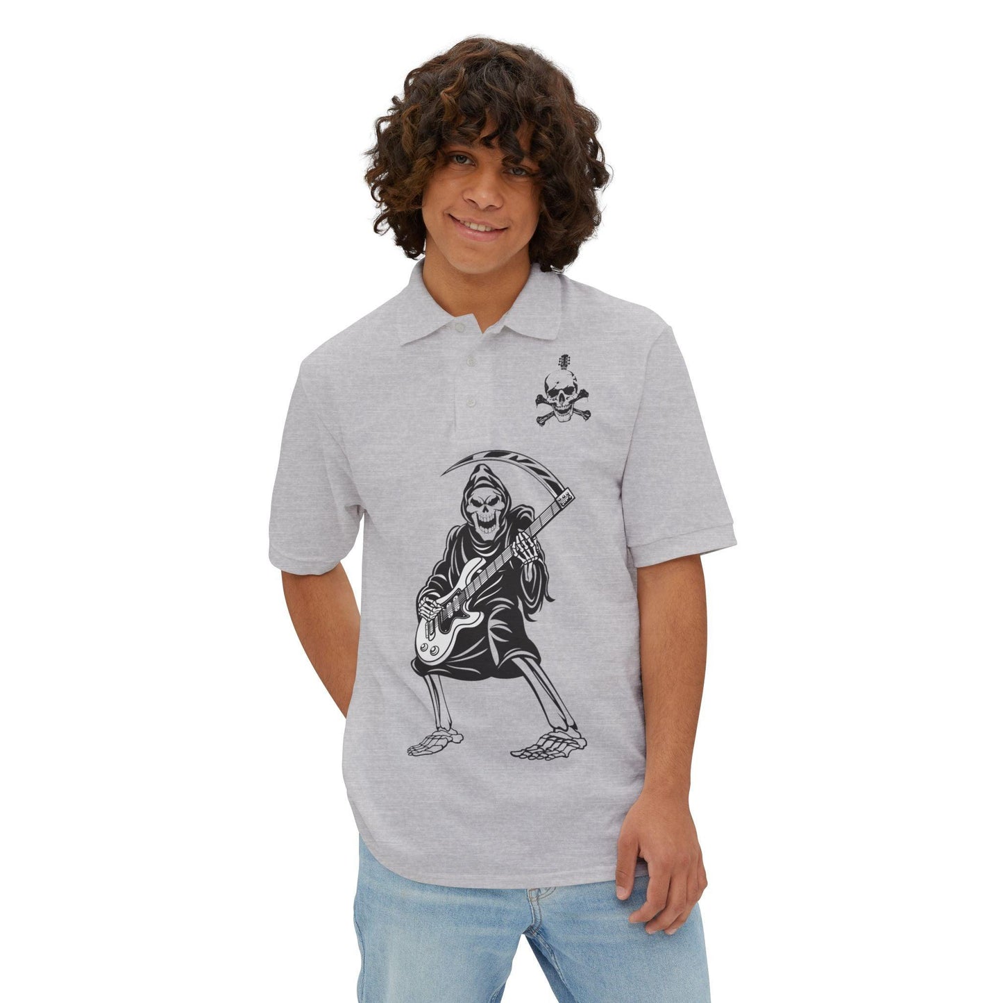 Skeleton Skull Guitars Men's Piqué Polo - Premium T-Shirt from Printify - Just $52.72! Shop now at Lizard Vigilante