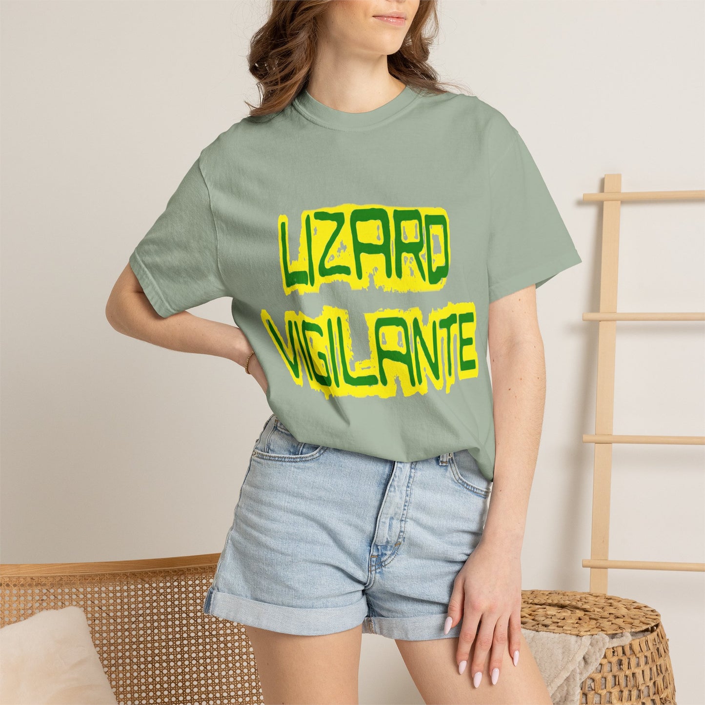 Lizard Vigilante Graphic T-Shirt — Bold Green & Yellow Streetwear Tee