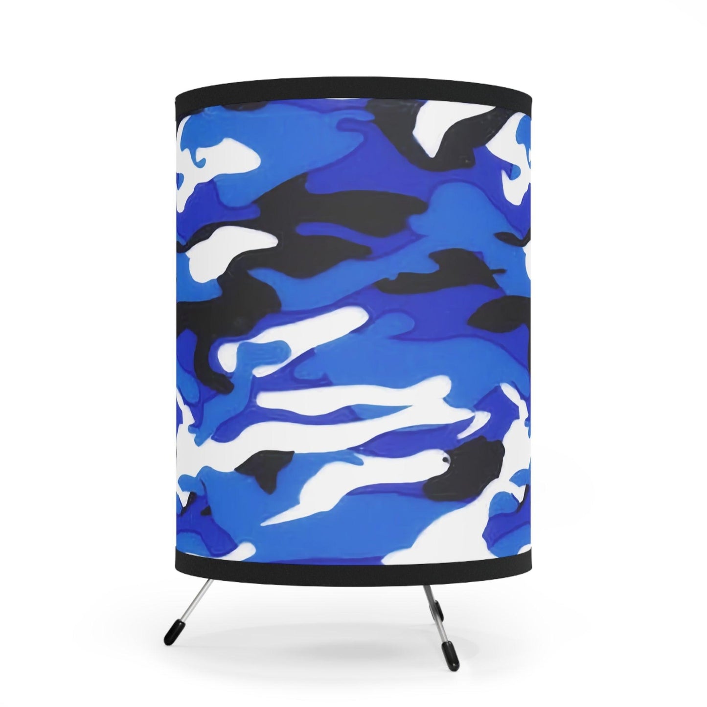 Blue Black White Grey Camo Tripod Lamp with High-Res Printed Shade, US\CA plug - Lizard Vigilante