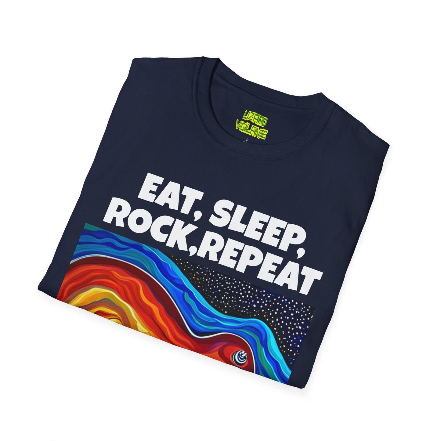 Eat, Sleep, Rock, Repeat Unisex Softstyle T-Shirt - Lizard Vigilante