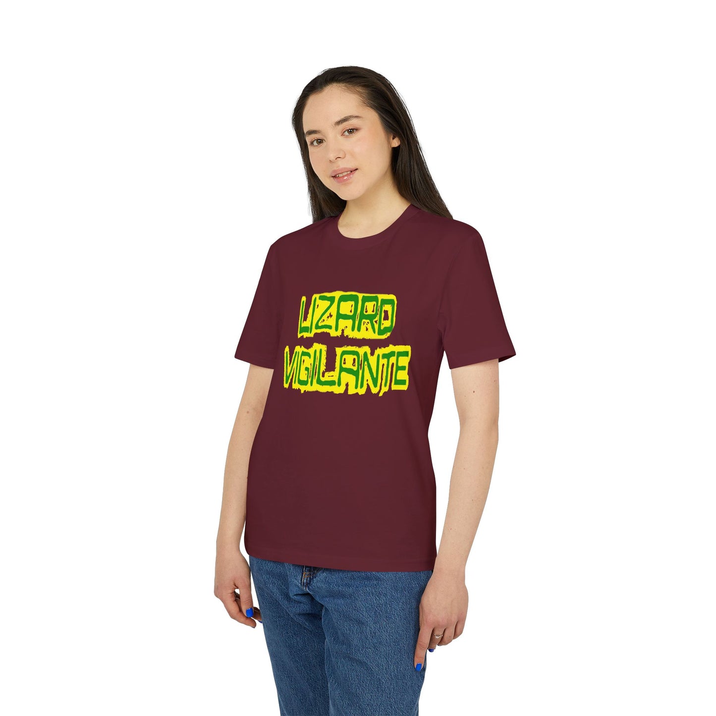 Lizard Vigilante T-Shirt — Retro Neon Graphic Tee for Reptile Fans
