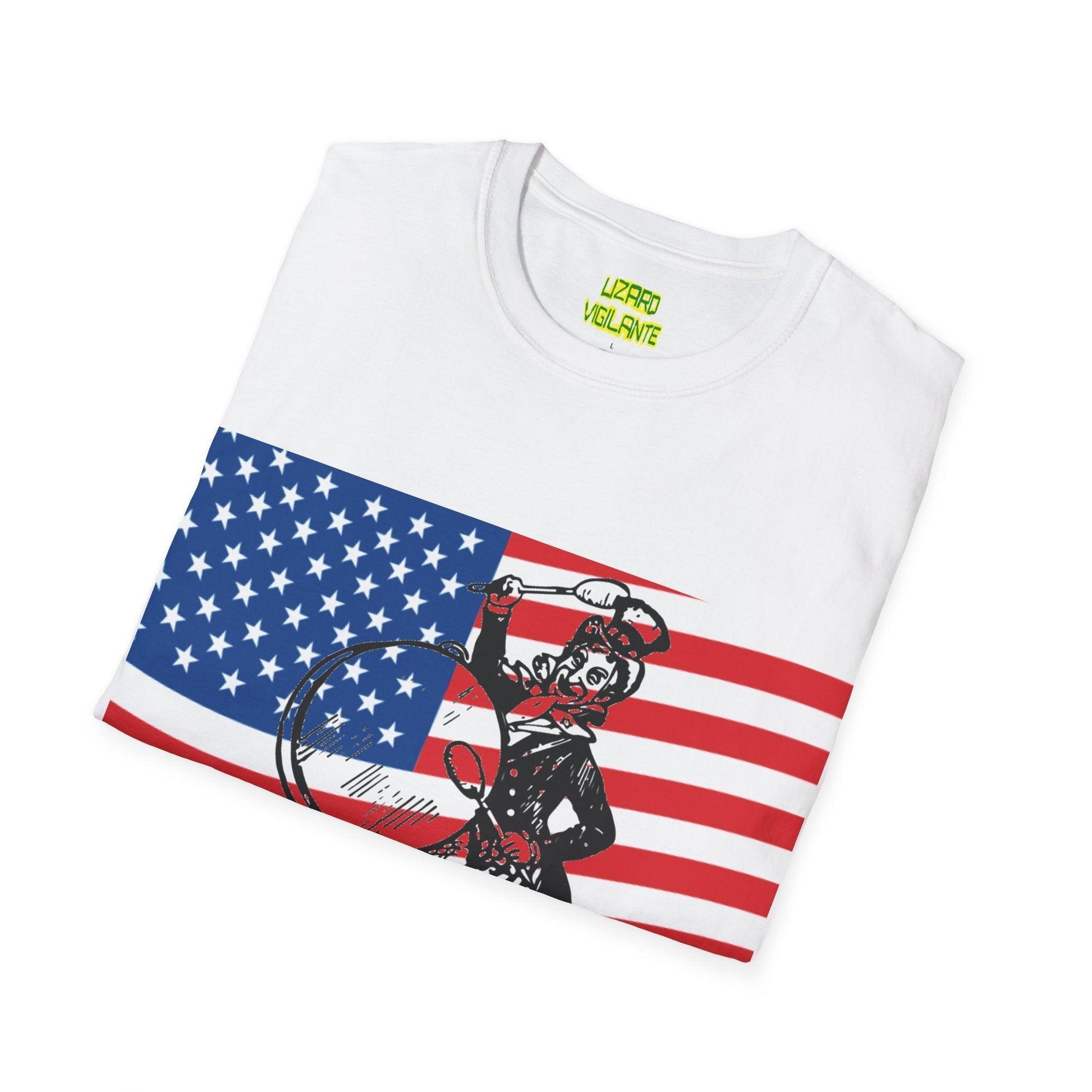 Uncle Sam Drummer American Flag Unisex Softstyle T-Shirt - Lizard Vigilante