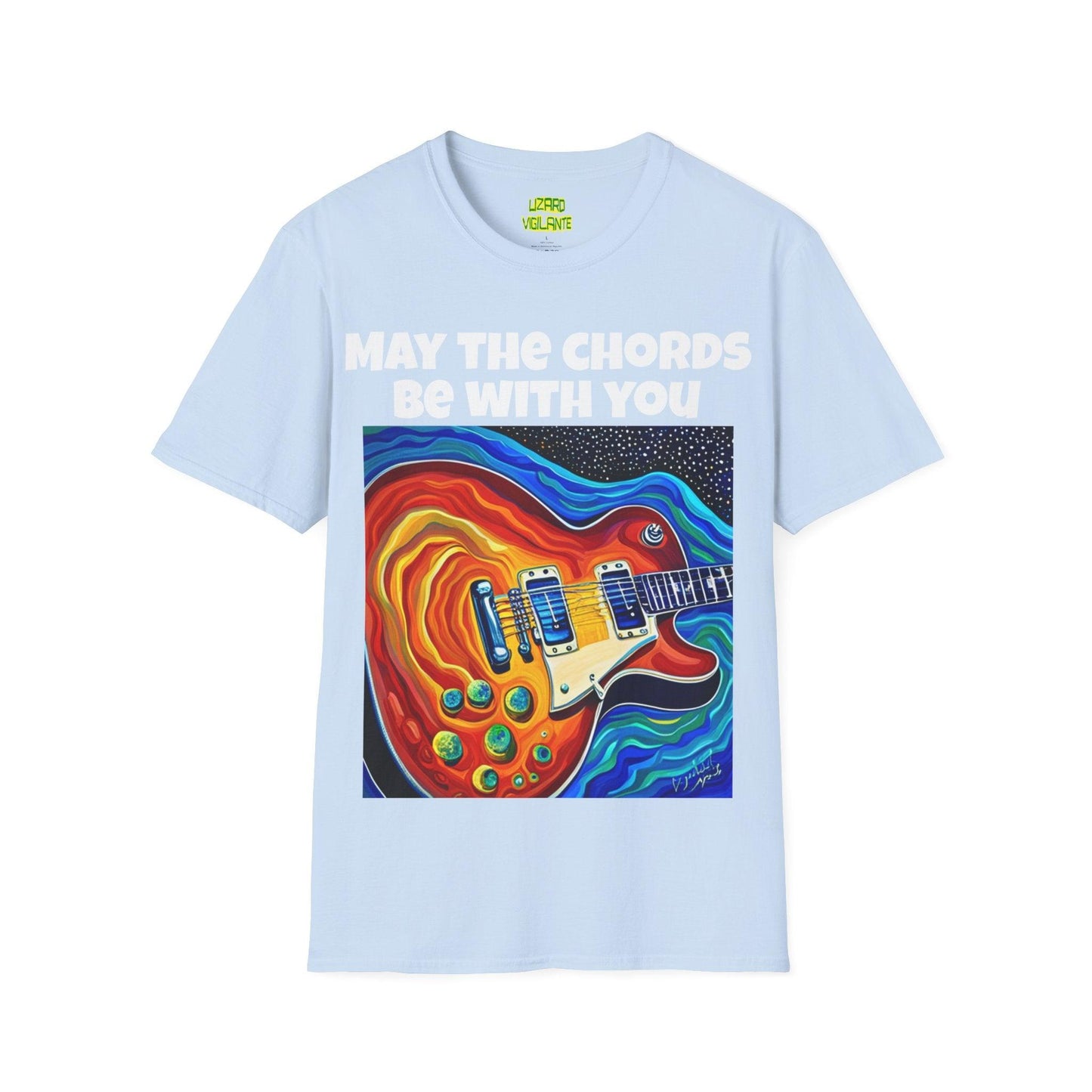 May The Chords Be With You Unisex Softstyle T-Shirt With Psychedelic Guitar Graphic - Lizard Vigilante