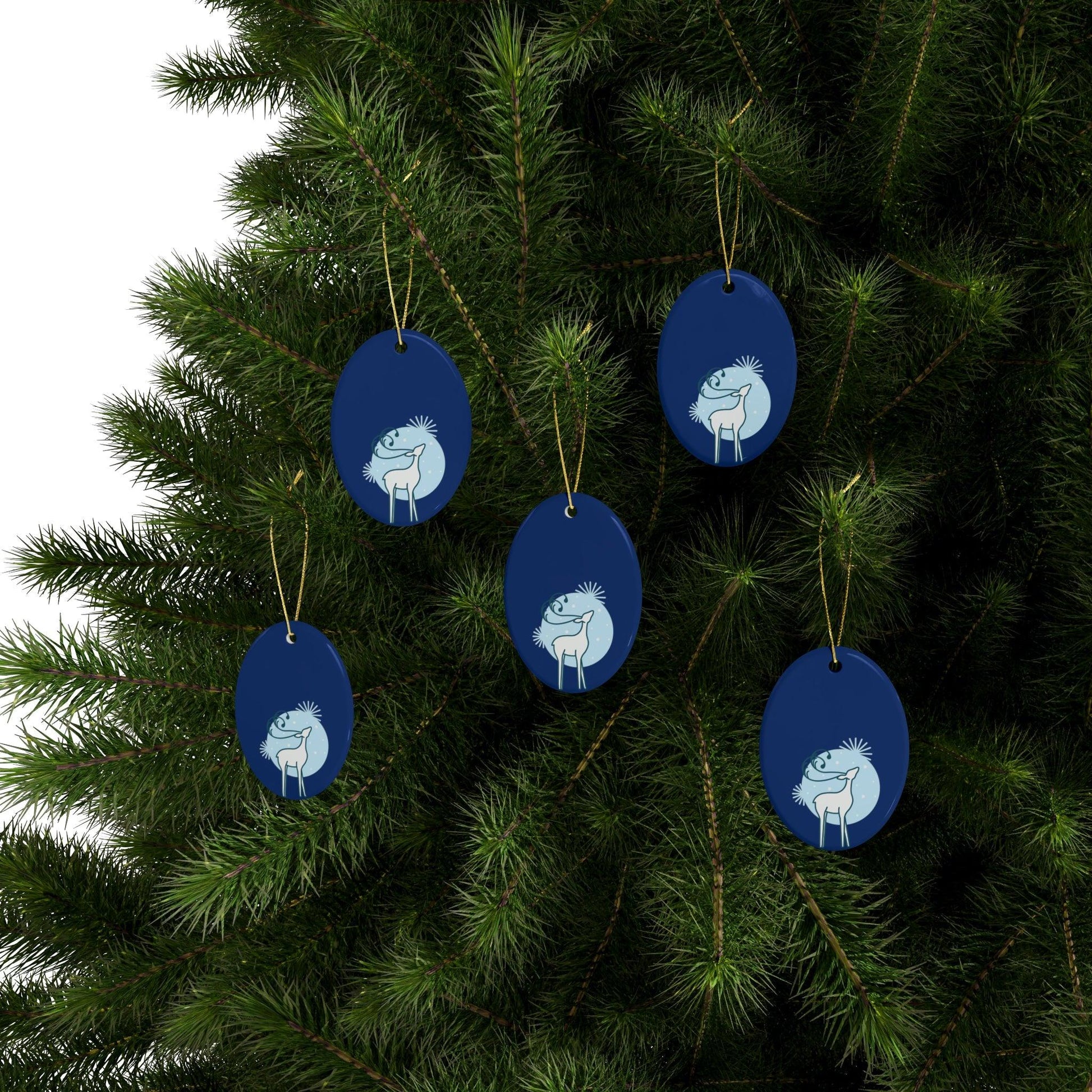 Blue Christmas Tree Reindeer Ceramic Ornaments (1pcs, 5pcs, 10pcs, 20pcs) - Lizard Vigilante