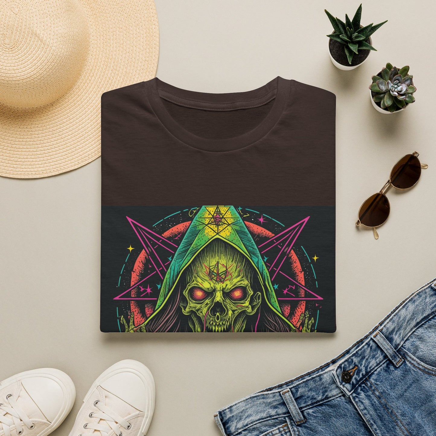 Hooded Skull T-Shirt — Neon Occult Graphic Tee